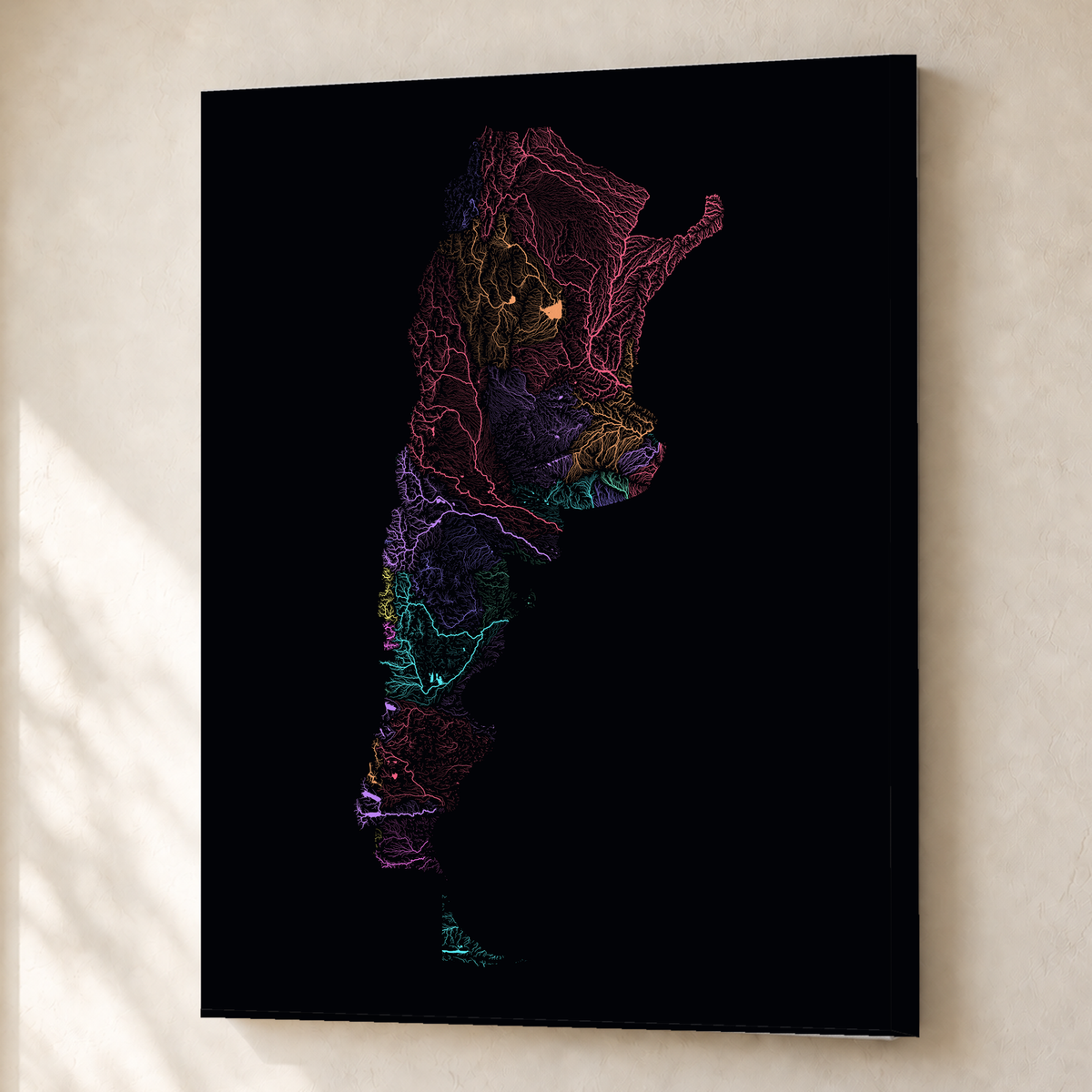 Beautiful Rivers — Argentina — Neon por território, Canvas · 45 × 60 cm, Sem margem