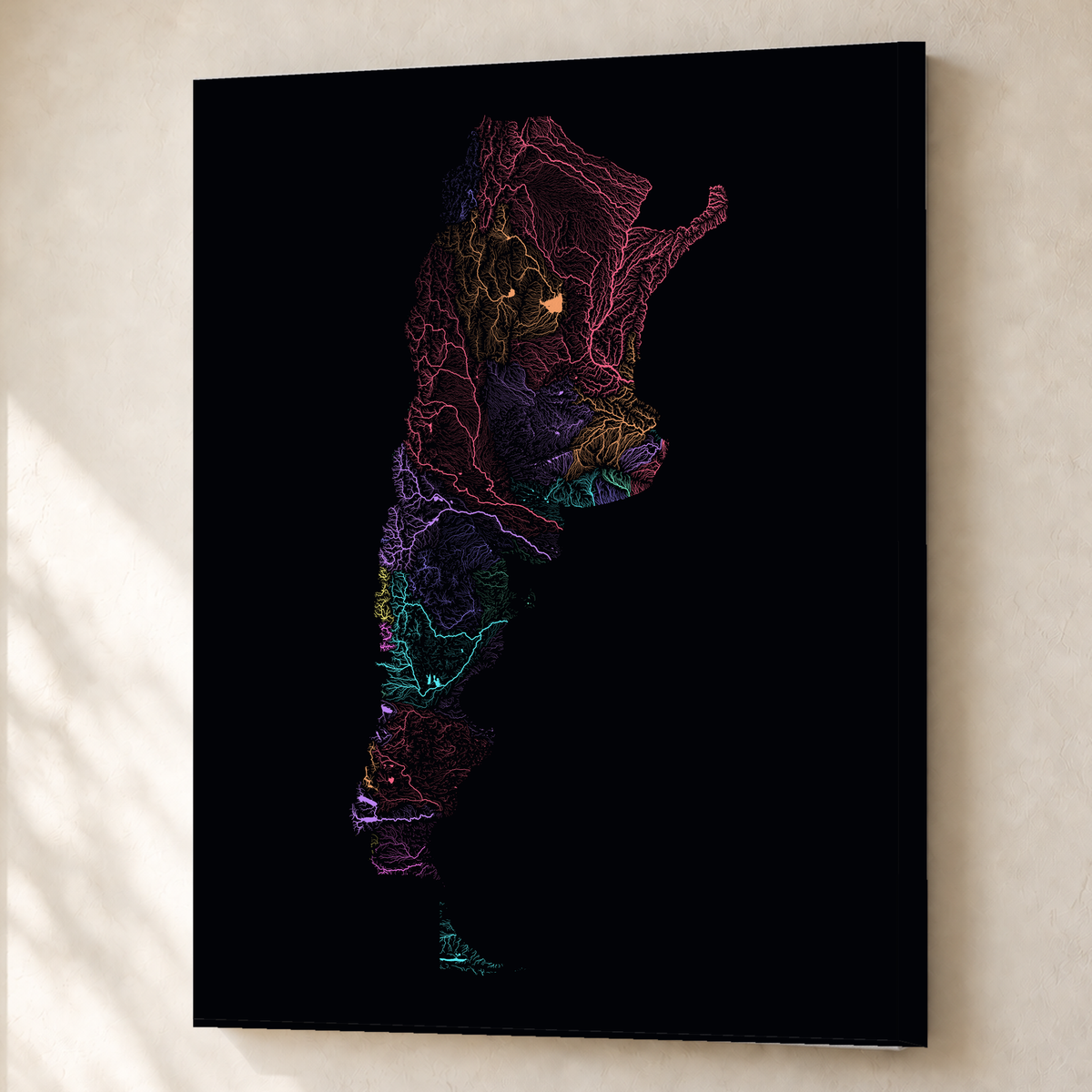 Beautiful Rivers — Argentina — Neon por território, Canvas · 60 × 80 cm, Sem margem