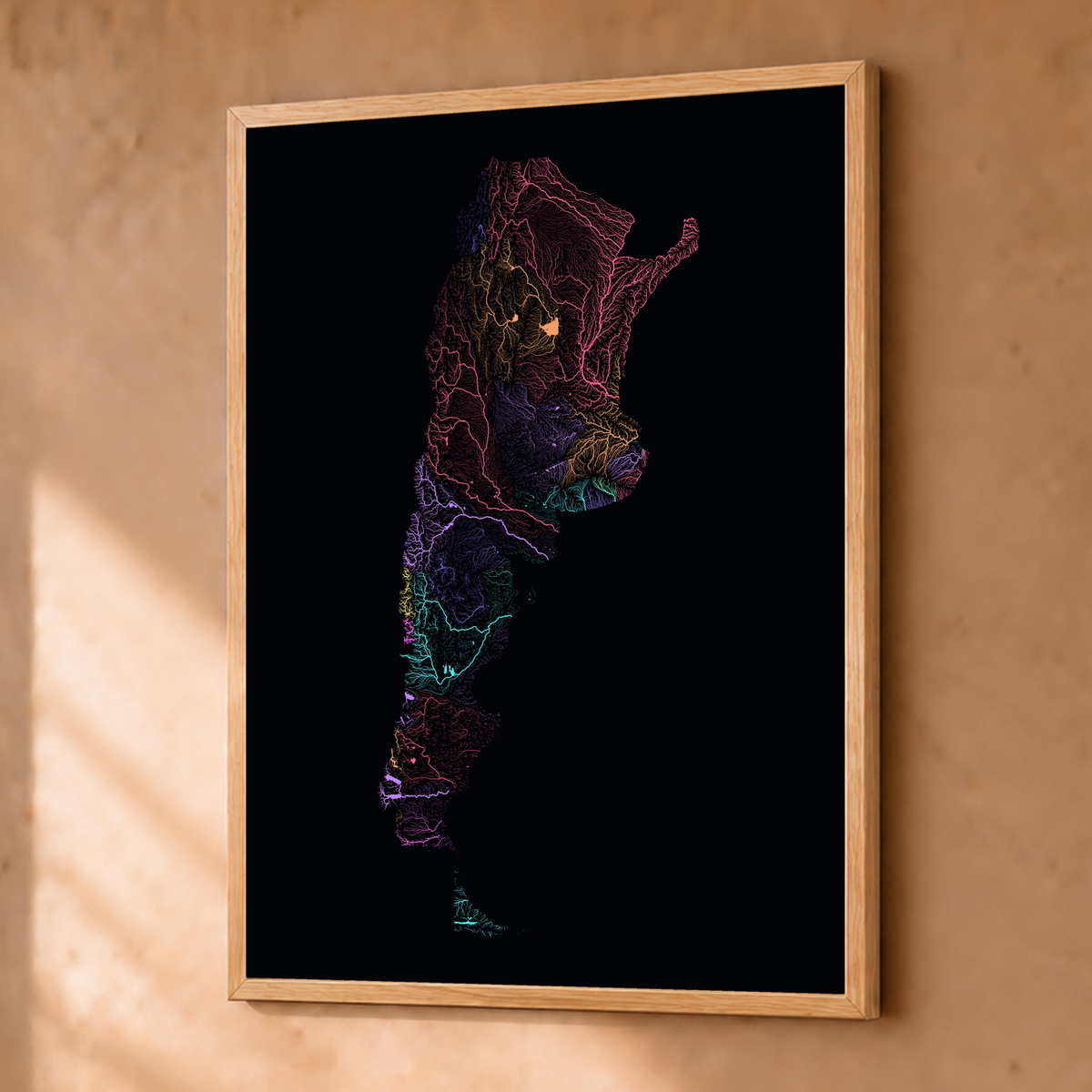 Beautiful Rivers — Argentina — Neon por território, Fine art emoldurado · 30 × 40 cm, Natural · Sem margem