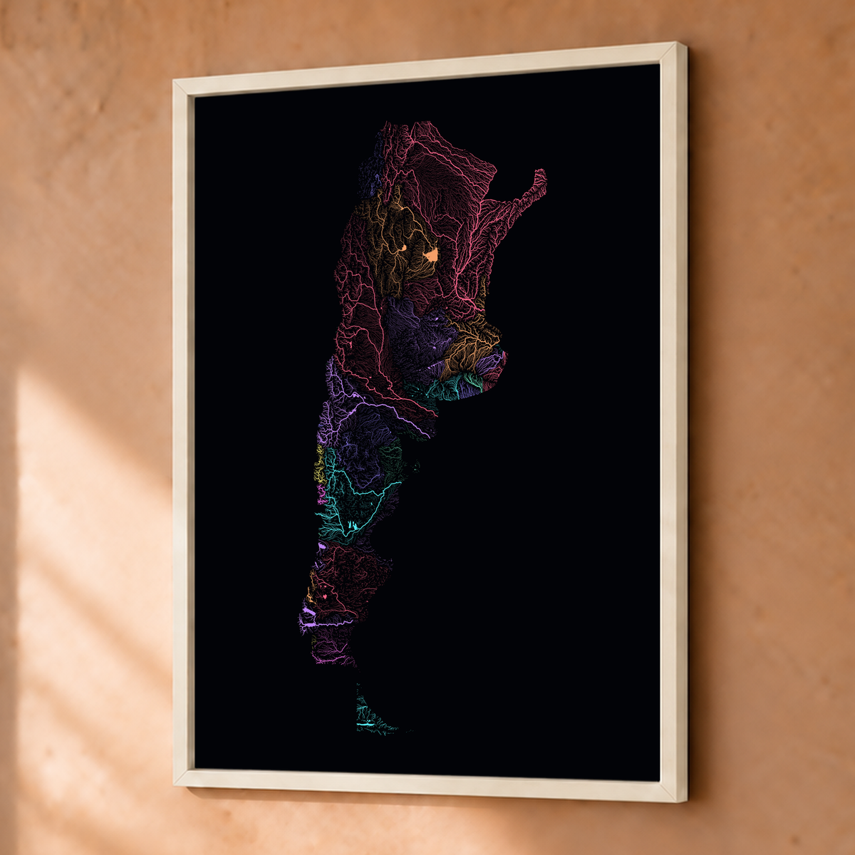 Beautiful Rivers — Argentina — Neon por território, Fine art emoldurado · 30 × 40 cm, Branco · Sem margem