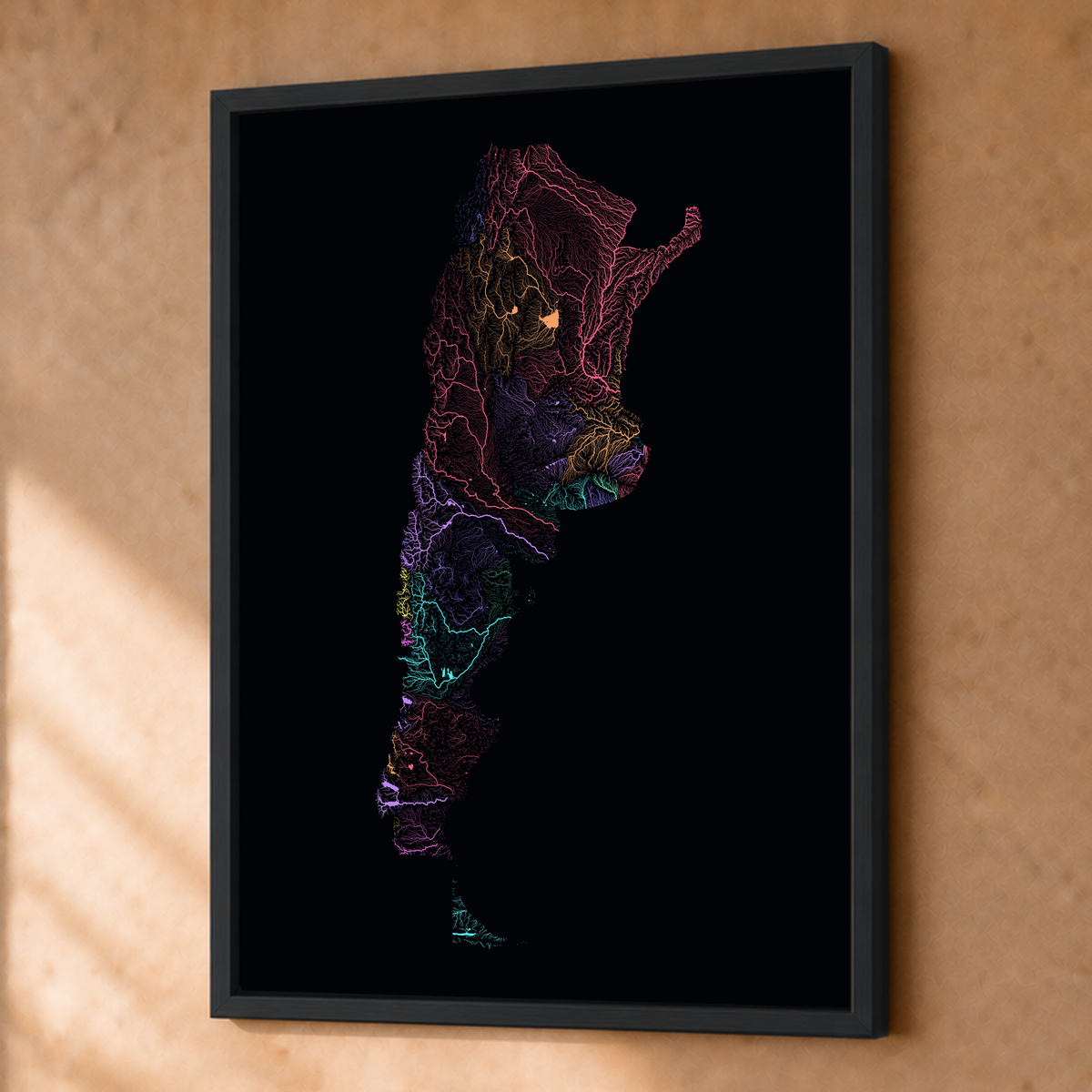 Beautiful Rivers — Argentina — Neon por território, Fine art emoldurado · 45 × 60 cm, Preto · Sem margem