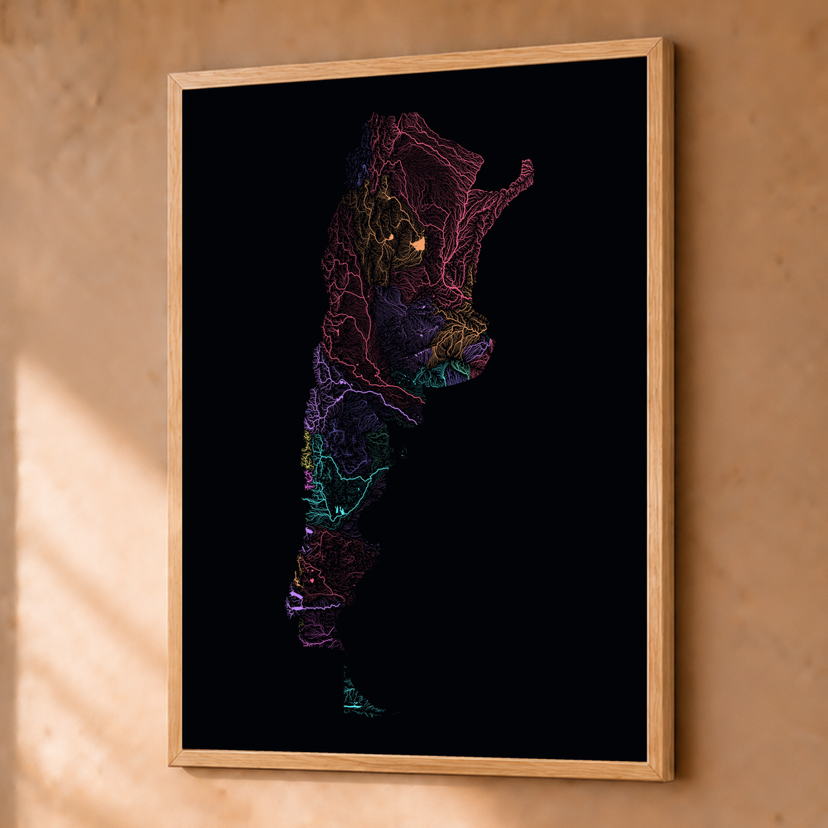 Beautiful Rivers — Argentina — Neon por território, Fine art emoldurado · 45 × 60 cm, Natural · Sem margem
