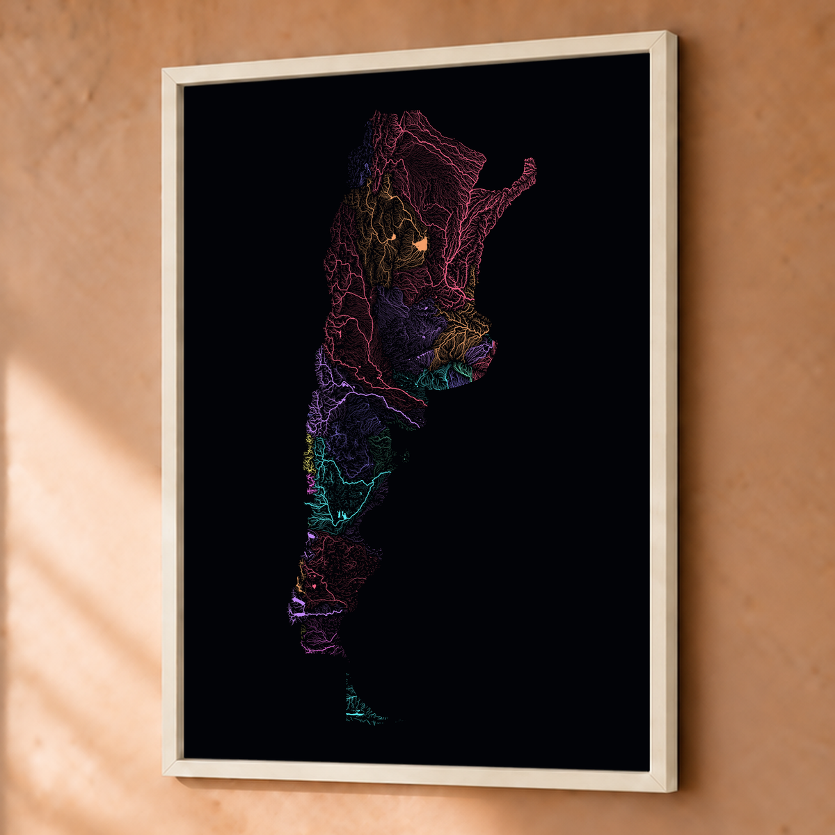 Beautiful Rivers — Argentina — Neon por território, Fine art emoldurado · 45 × 60 cm, Branco · Sem margem