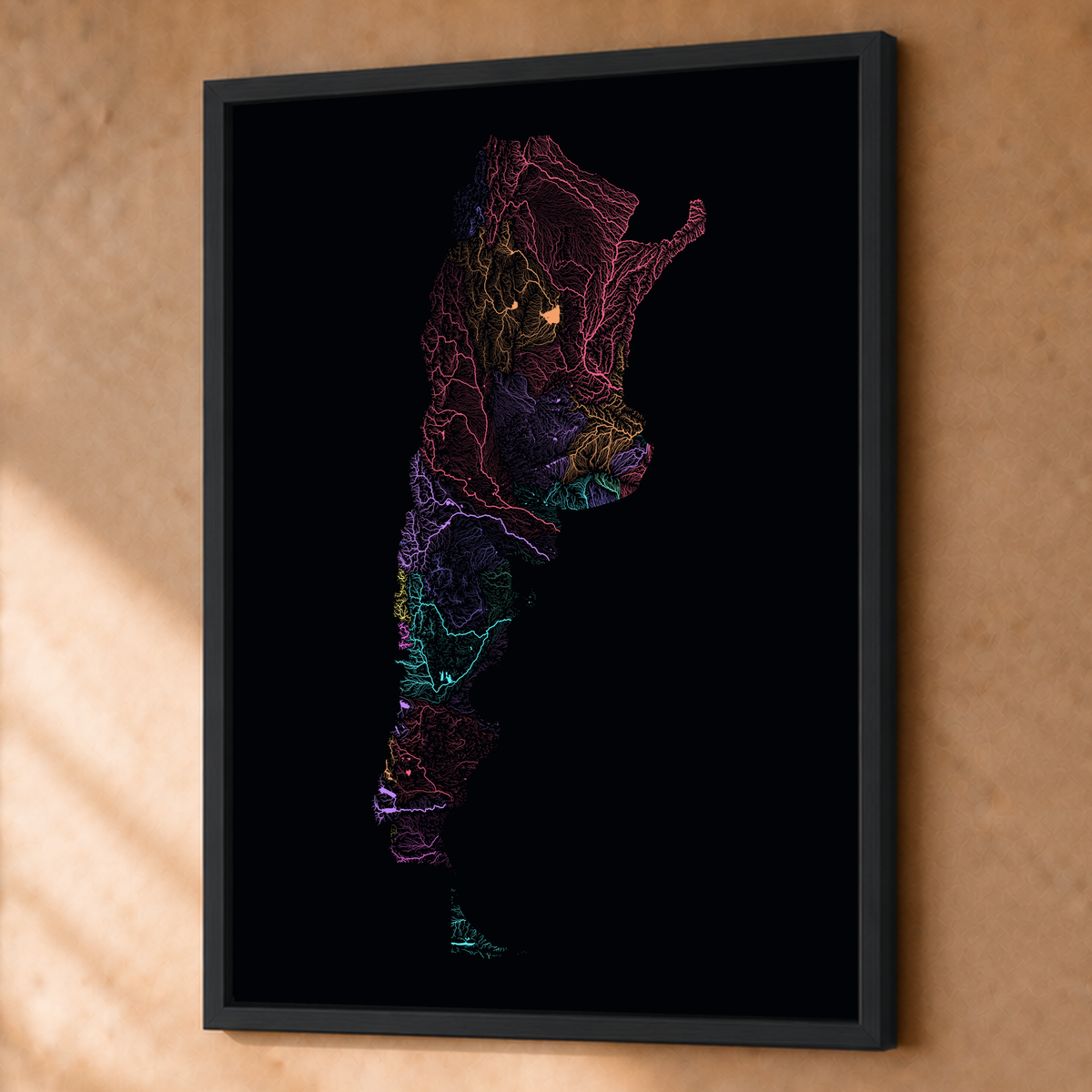 Beautiful Rivers — Argentina — Neon por território, Fine art emoldurado · 60 × 80 cm, Preto · Sem margem