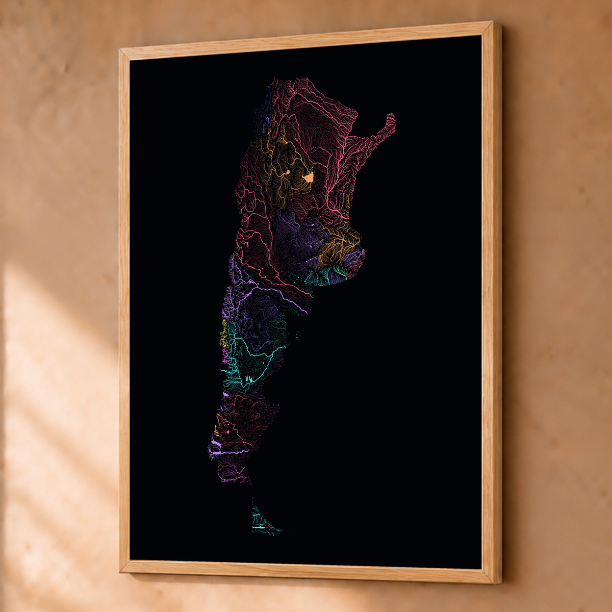 Beautiful Rivers — Argentina — Neon por território, Fine art emoldurado · 60 × 80 cm, Natural · Sem margem