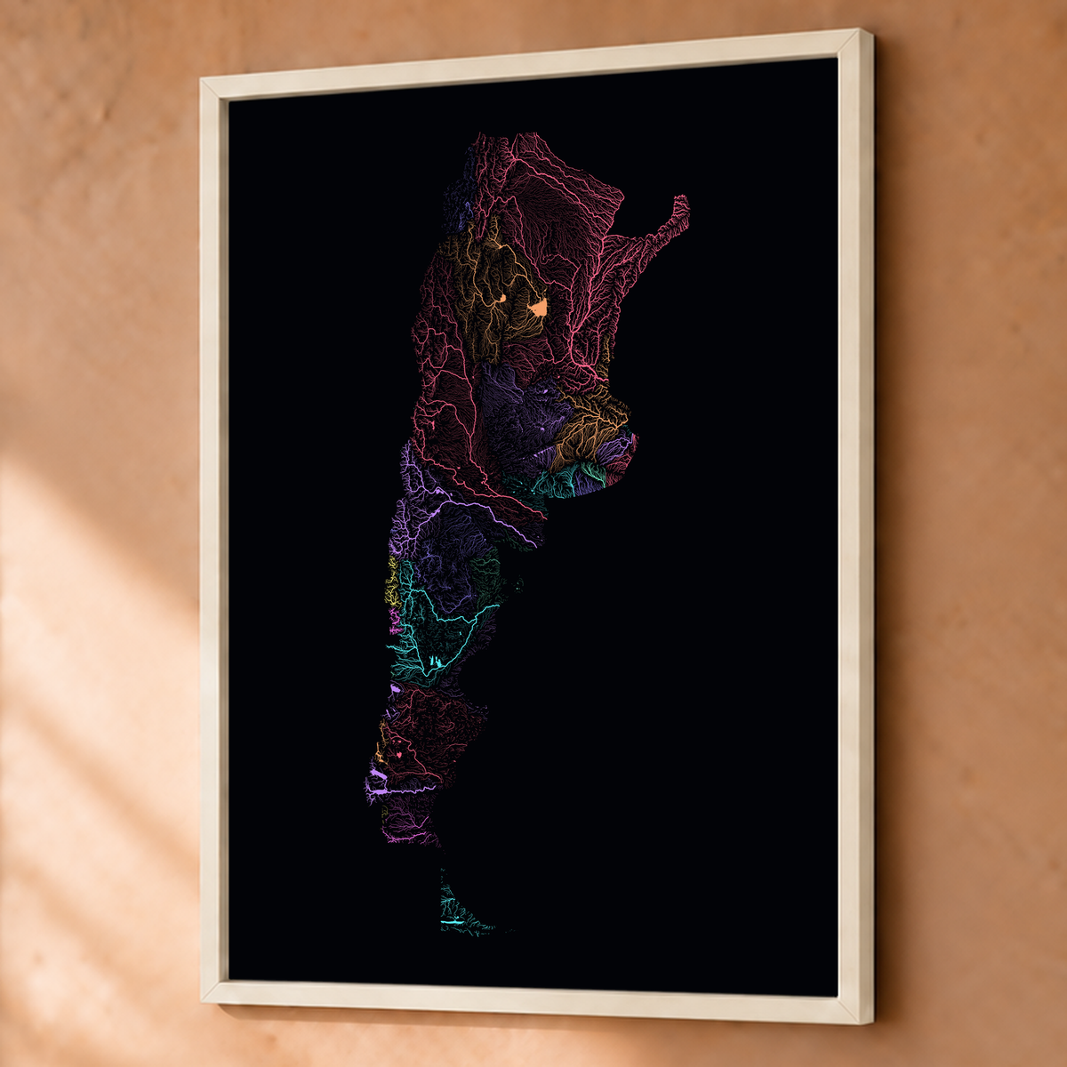 Beautiful Rivers — Argentina — Neon por território, Fine art emoldurado · 60 × 80 cm, Branco · Sem margem