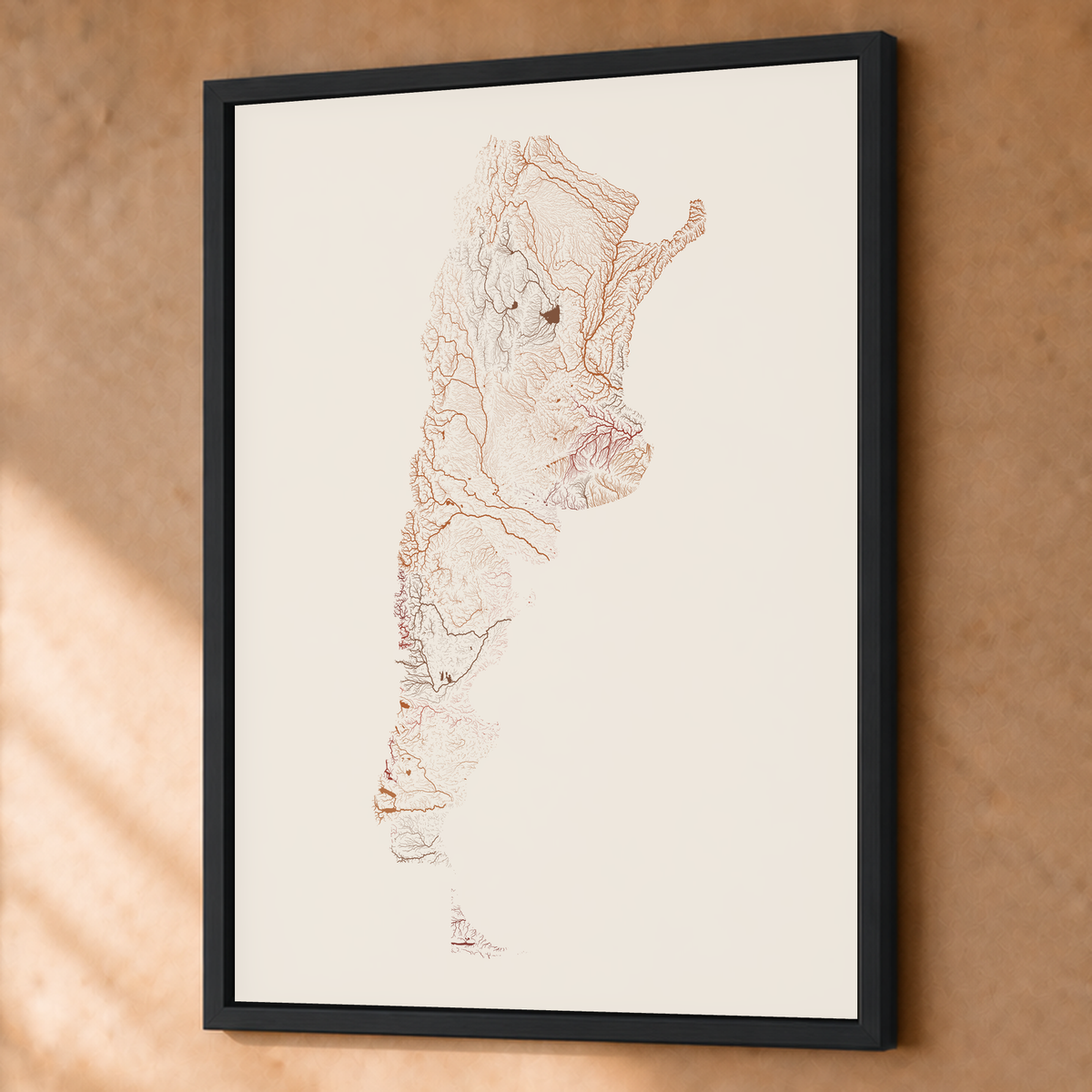 Beautiful Rivers — Argentina — Terracota e areia, Fine art emoldurado · 60 × 80 cm, Preto · Sem margem