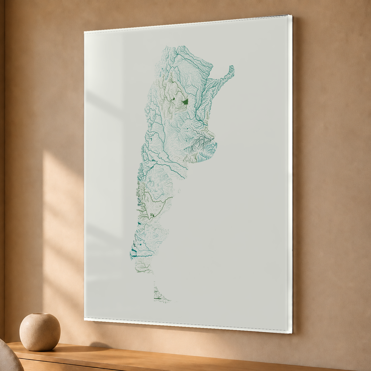 Beautiful Rivers — Argentina — Verde jade e porcelana, Acrílico · 30 × 40 cm, Sem margem