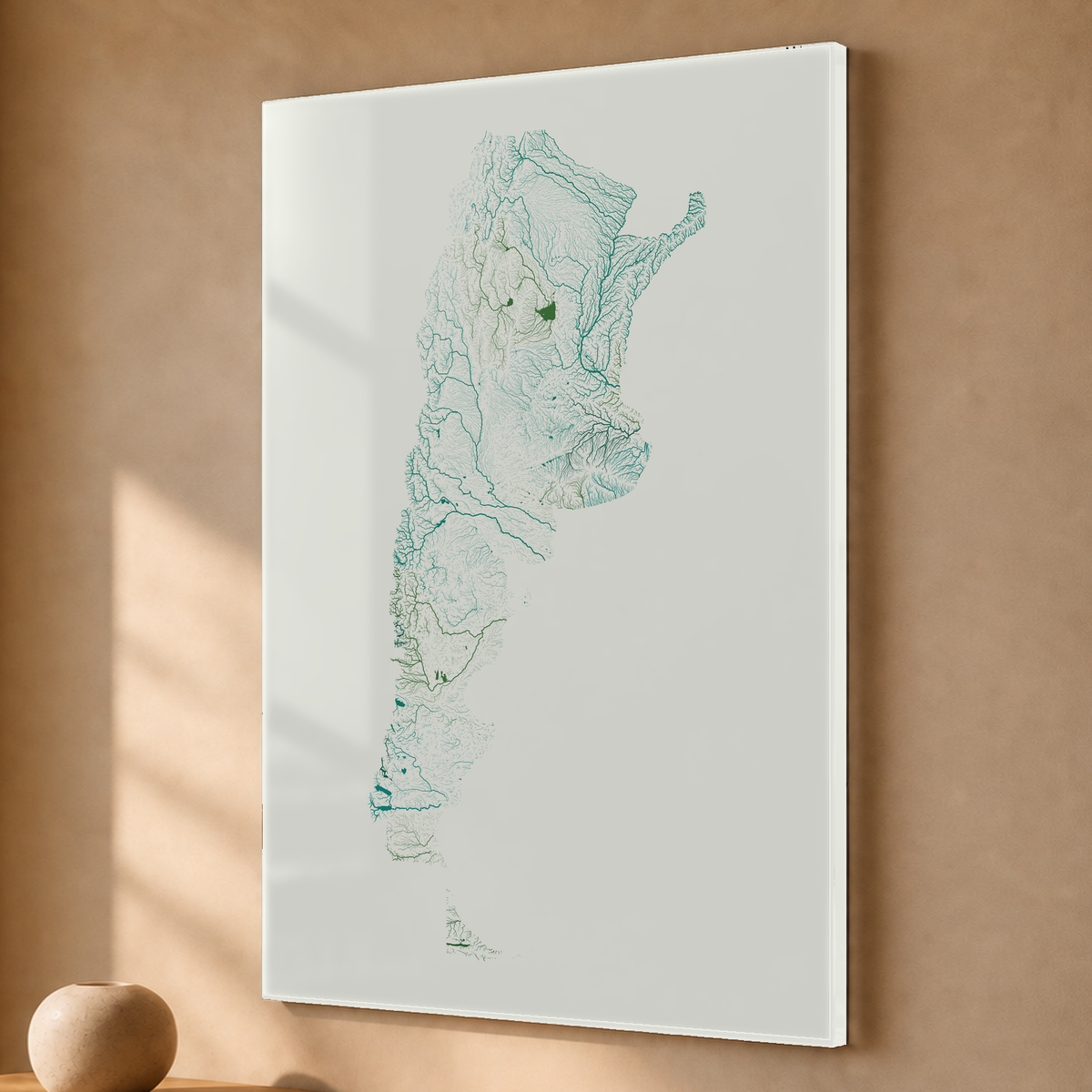 Beautiful Rivers — Argentina — Verde jade e porcelana, Acrílico · 40 × 60 cm, Sem margem