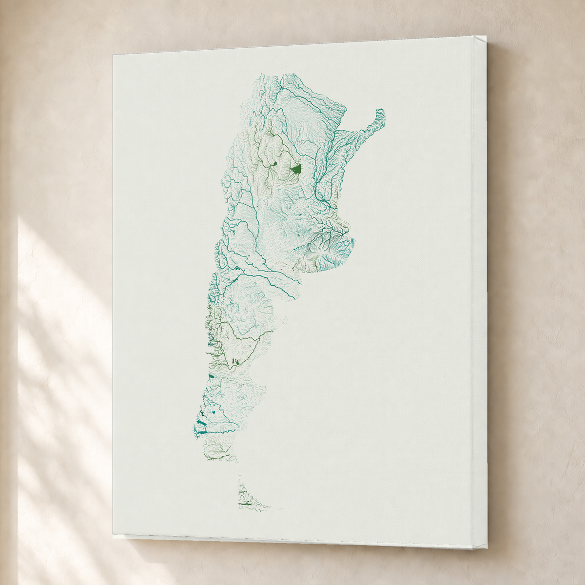 Beautiful Rivers — Argentina — Verde jade e porcelana, Canvas · 30 × 40 cm, Sem margem