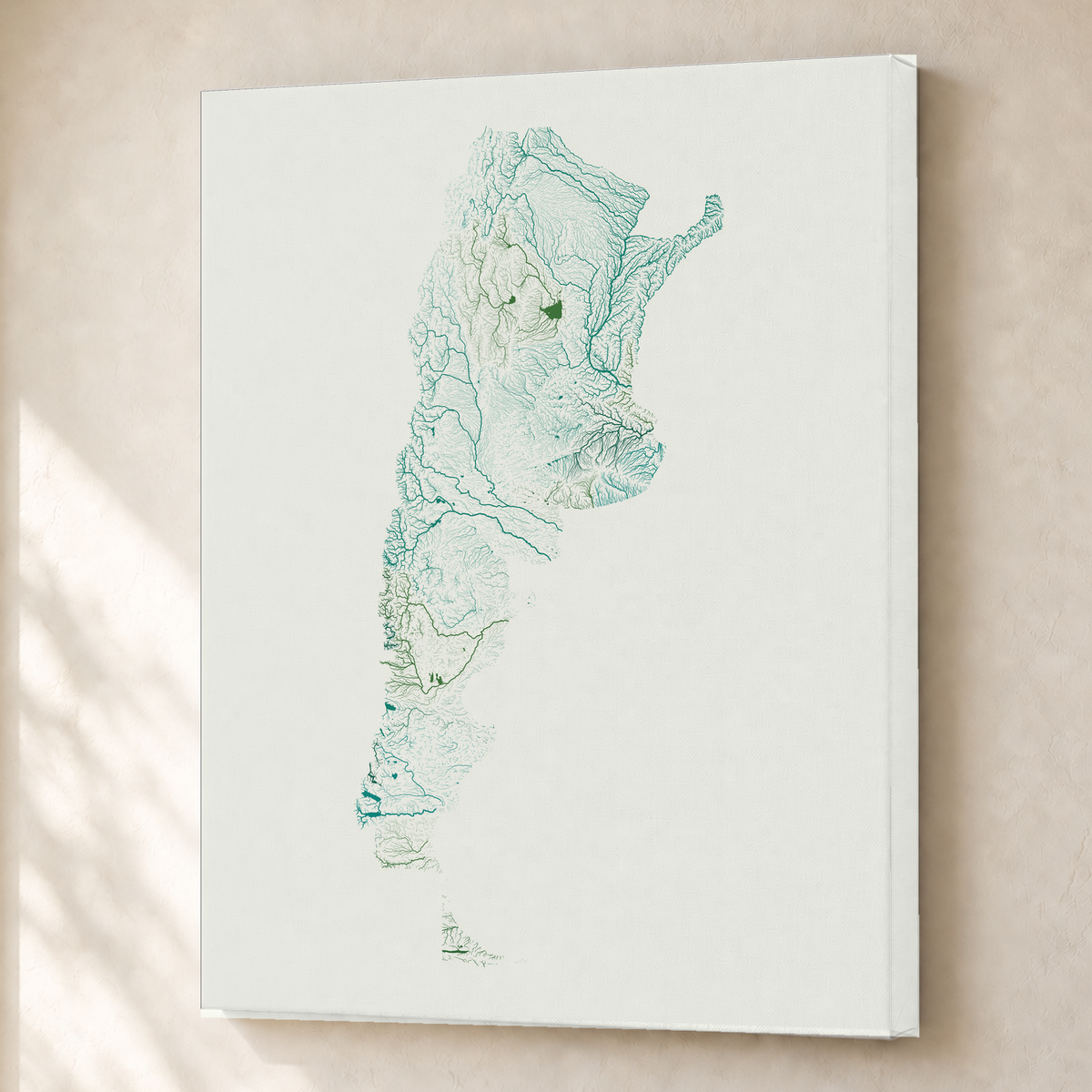 Beautiful Rivers — Argentina — Verde jade e porcelana, Canvas · 45 × 60 cm, Sem margem