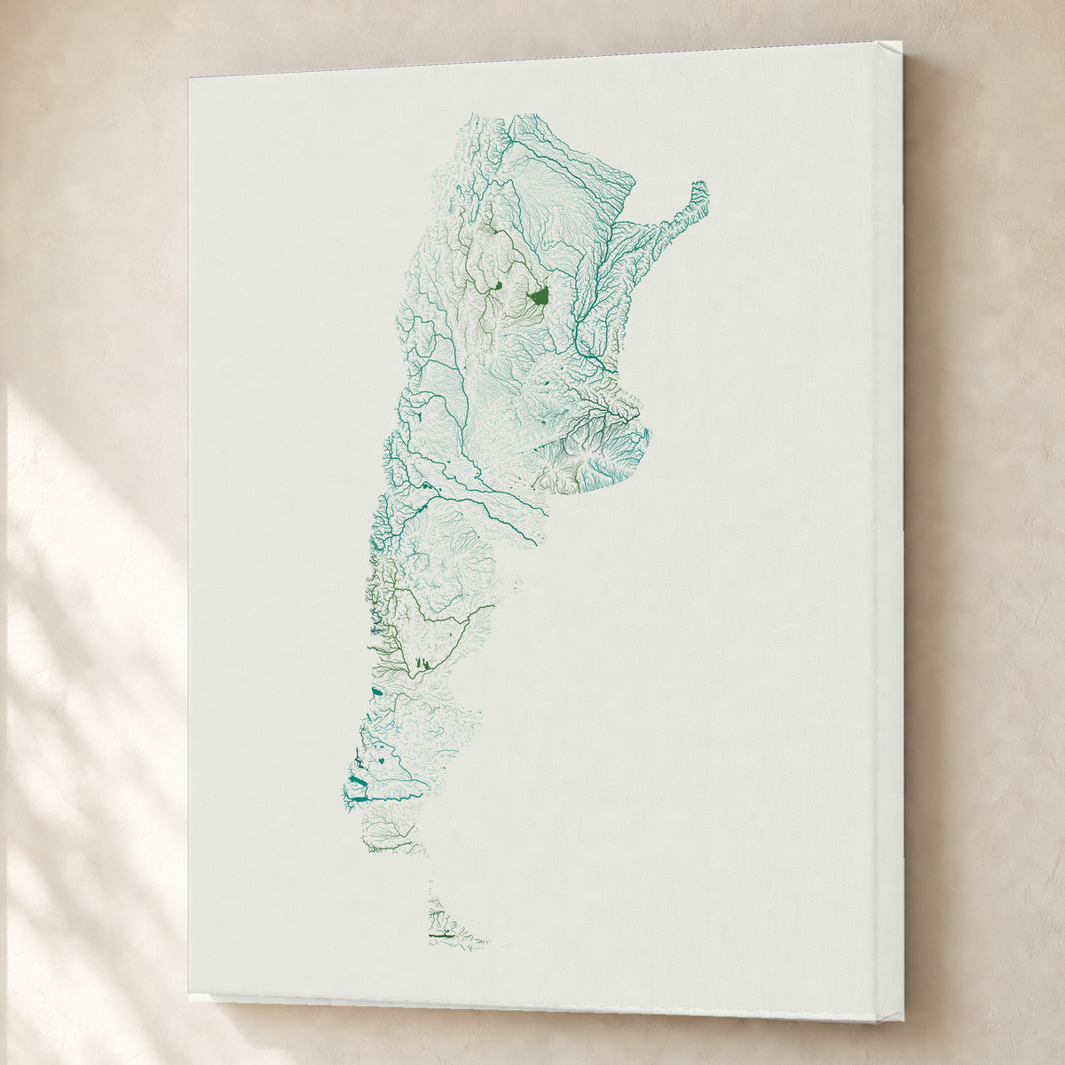 Beautiful Rivers — Argentina — Verde jade e porcelana, Canvas · 60 × 80 cm, Sem margem