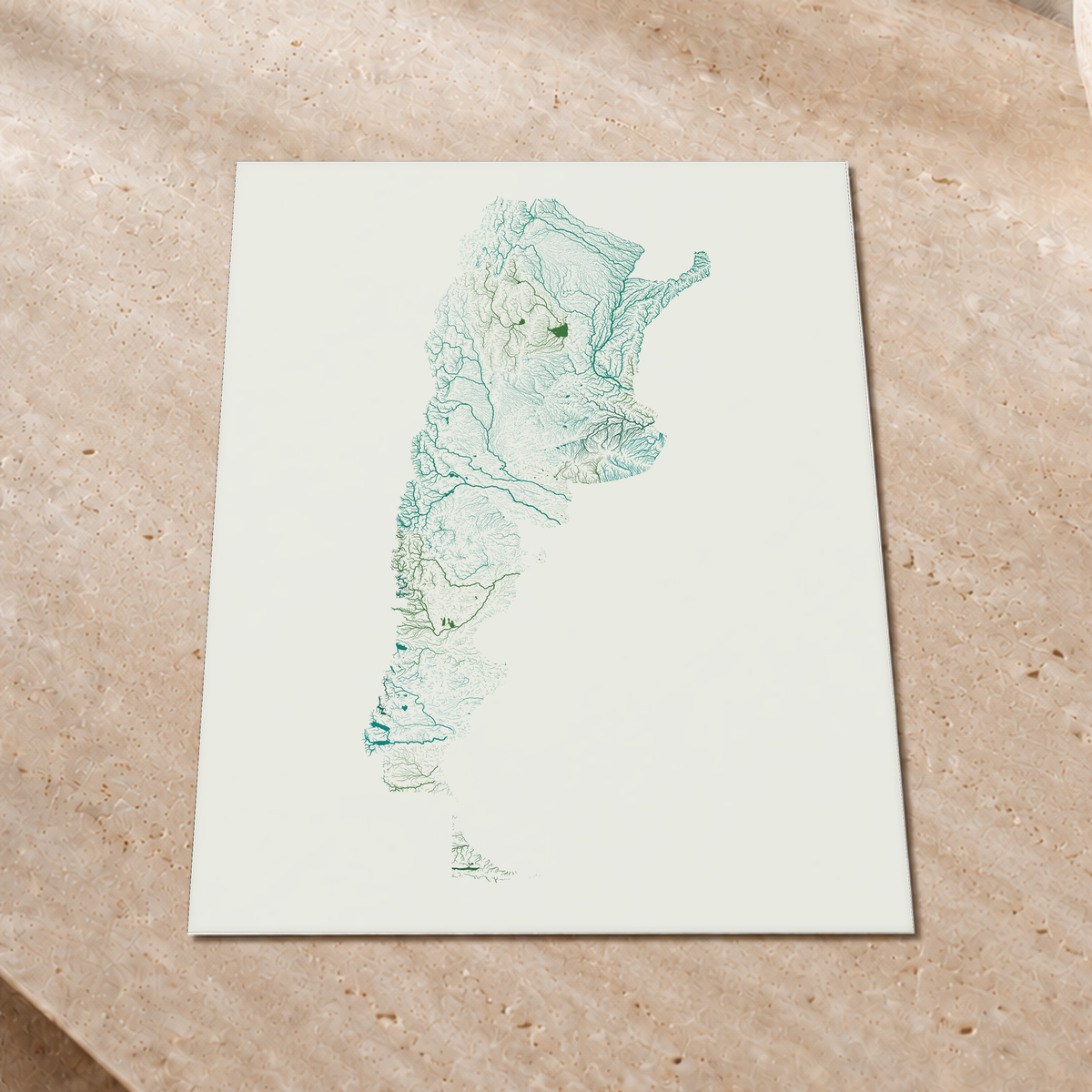 Beautiful Rivers — Argentina — Verde jade e porcelana, Impressão fine art · 45 × 60 cm, Sem margem