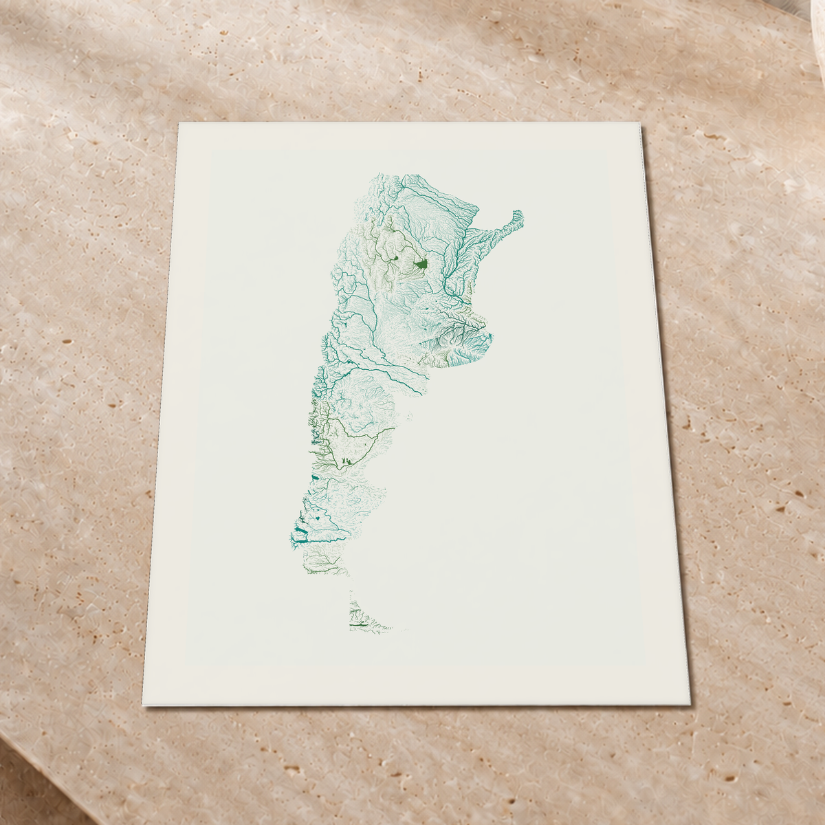 Beautiful Rivers — Argentina — Verde jade e porcelana, Impressão fine art · 45 × 60 cm, Margem branca