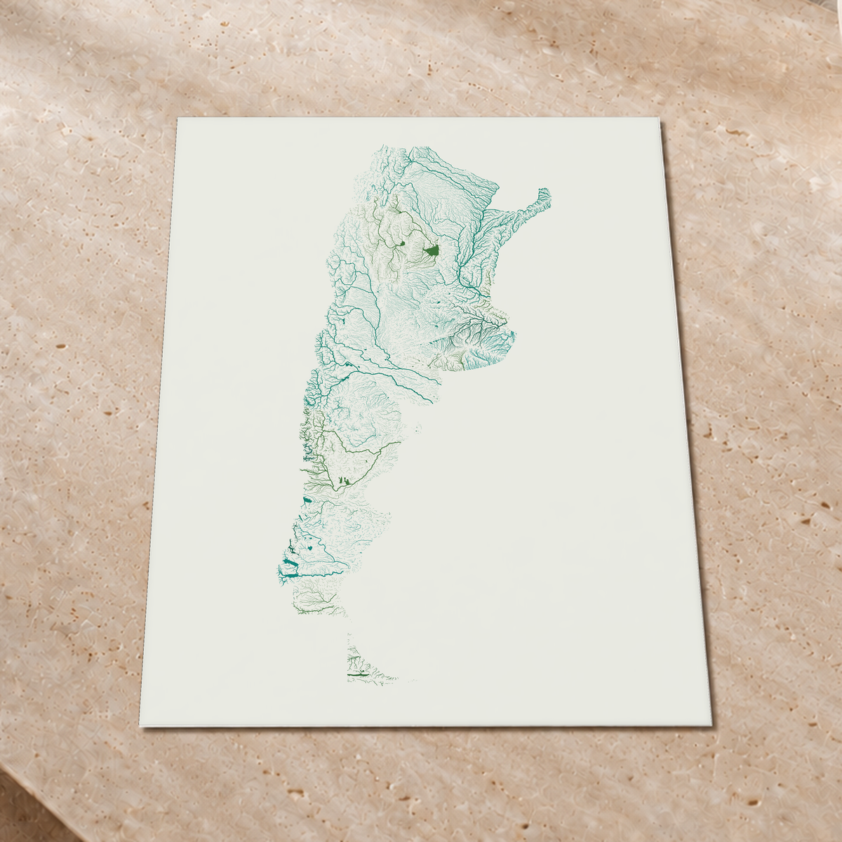 Beautiful Rivers — Argentina — Verde jade e porcelana, Impressão fine art · 60 × 80 cm, Sem margem