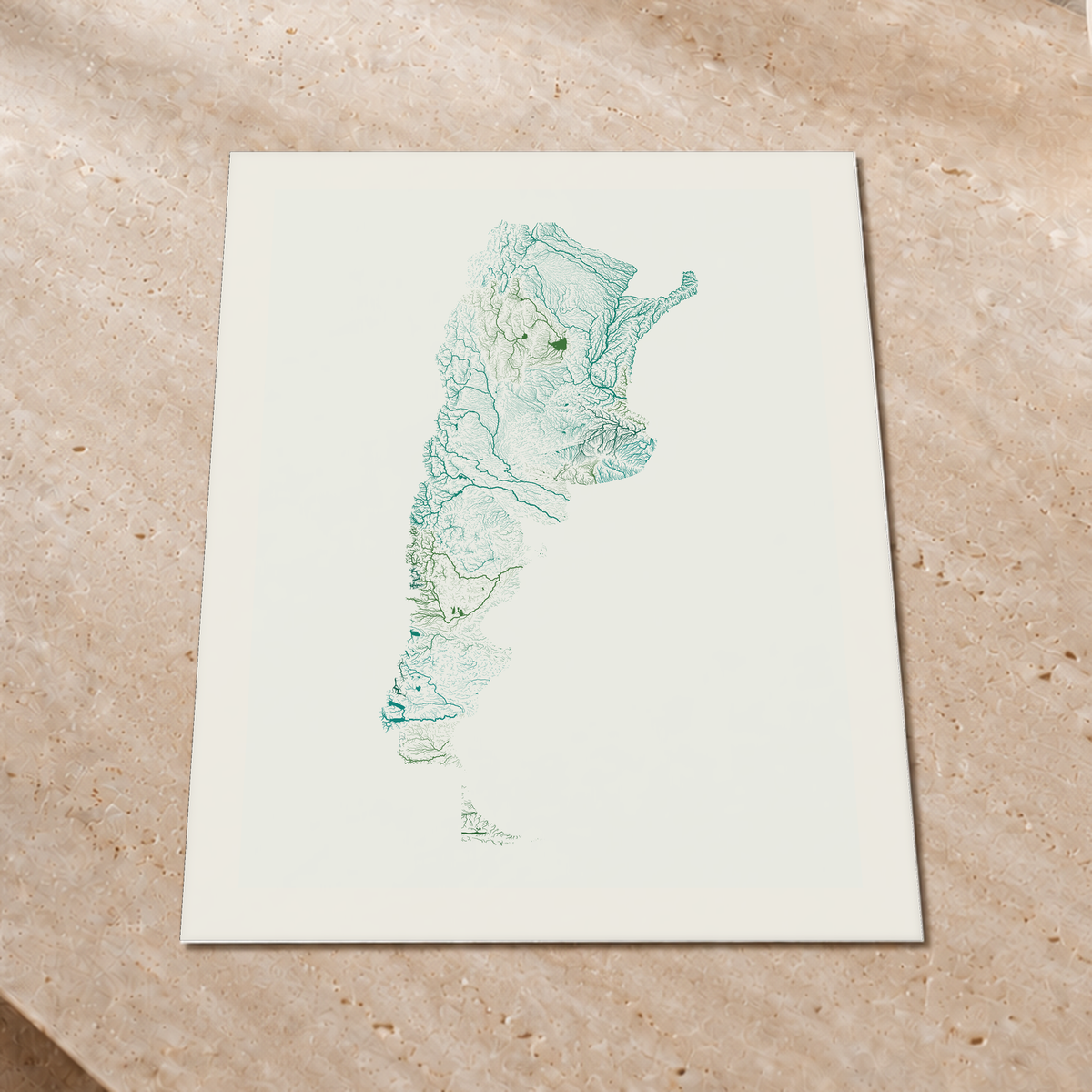 Beautiful Rivers — Argentina — Verde jade e porcelana, Impressão fine art · 60 × 80 cm, Margem branca