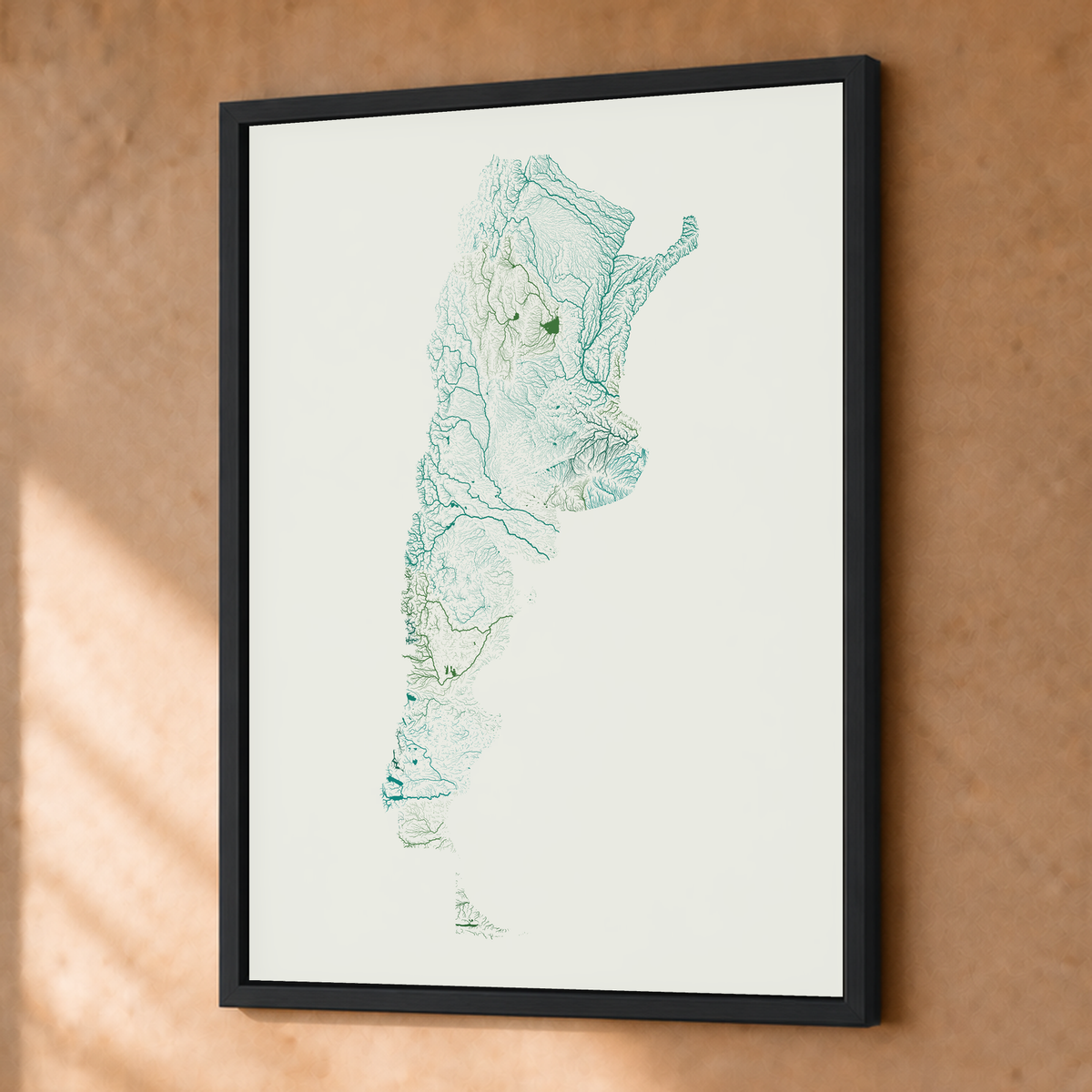 Beautiful Rivers — Argentina — Verde jade e porcelana, Fine art emoldurado · 30 × 40 cm, Preto · Sem margem