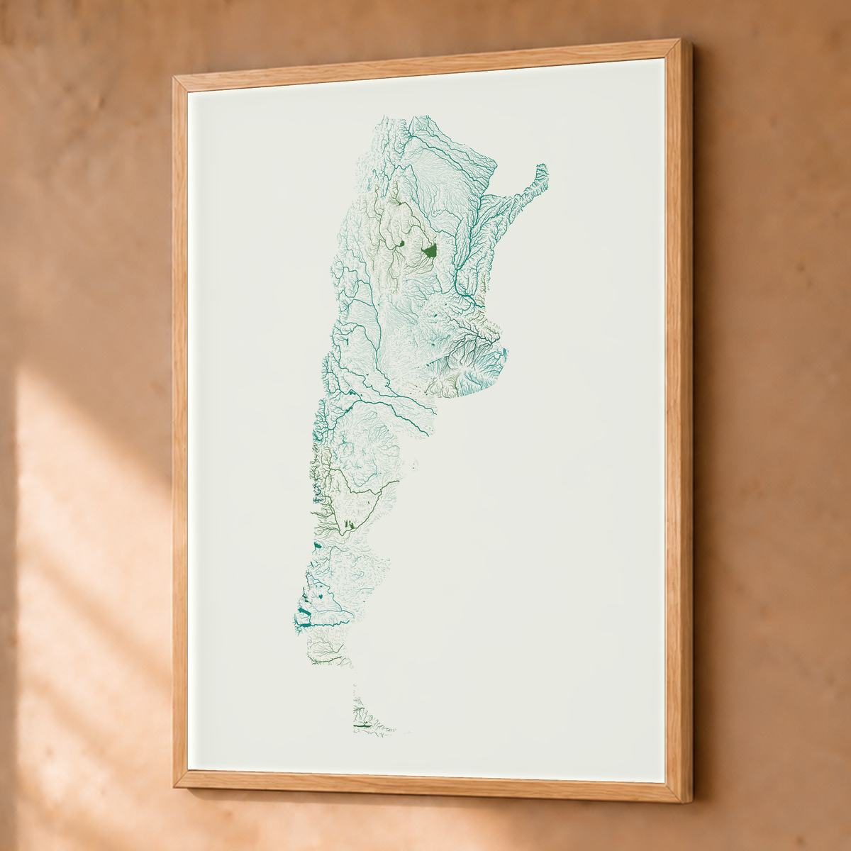 Beautiful Rivers — Argentina — Verde jade e porcelana, Fine art emoldurado · 45 × 60 cm, Natural · Sem margem