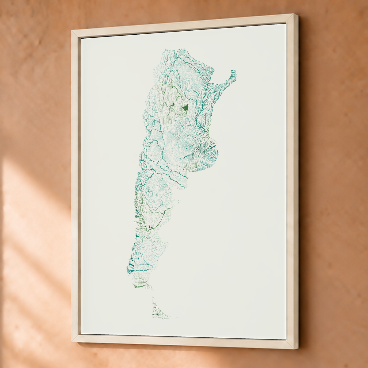 Beautiful Rivers — Argentina — Verde jade e porcelana, Fine art emoldurado · 45 × 60 cm, Branco · Sem margem