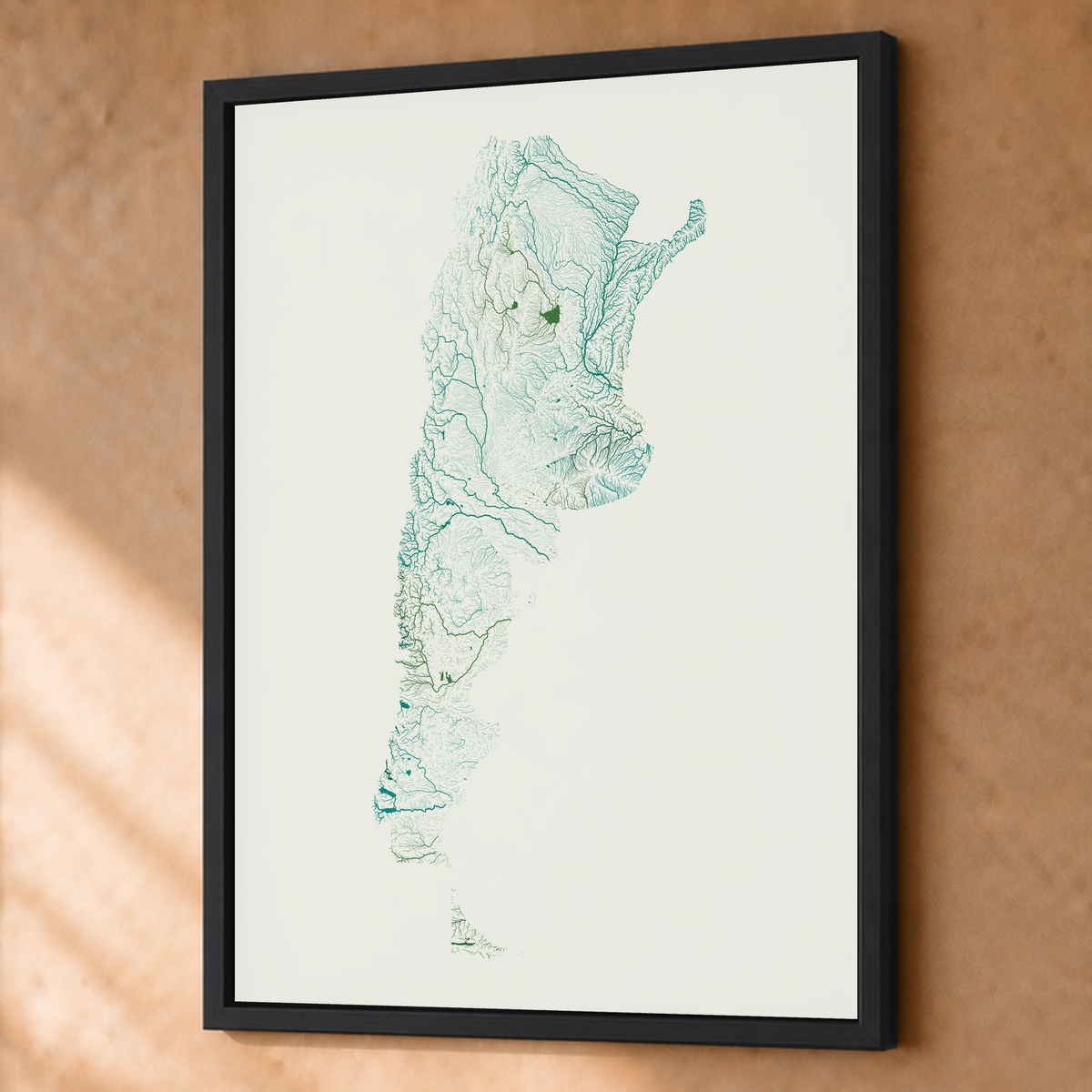 Beautiful Rivers — Argentina — Verde jade e porcelana, Fine art emoldurado · 60 × 80 cm, Preto · Sem margem