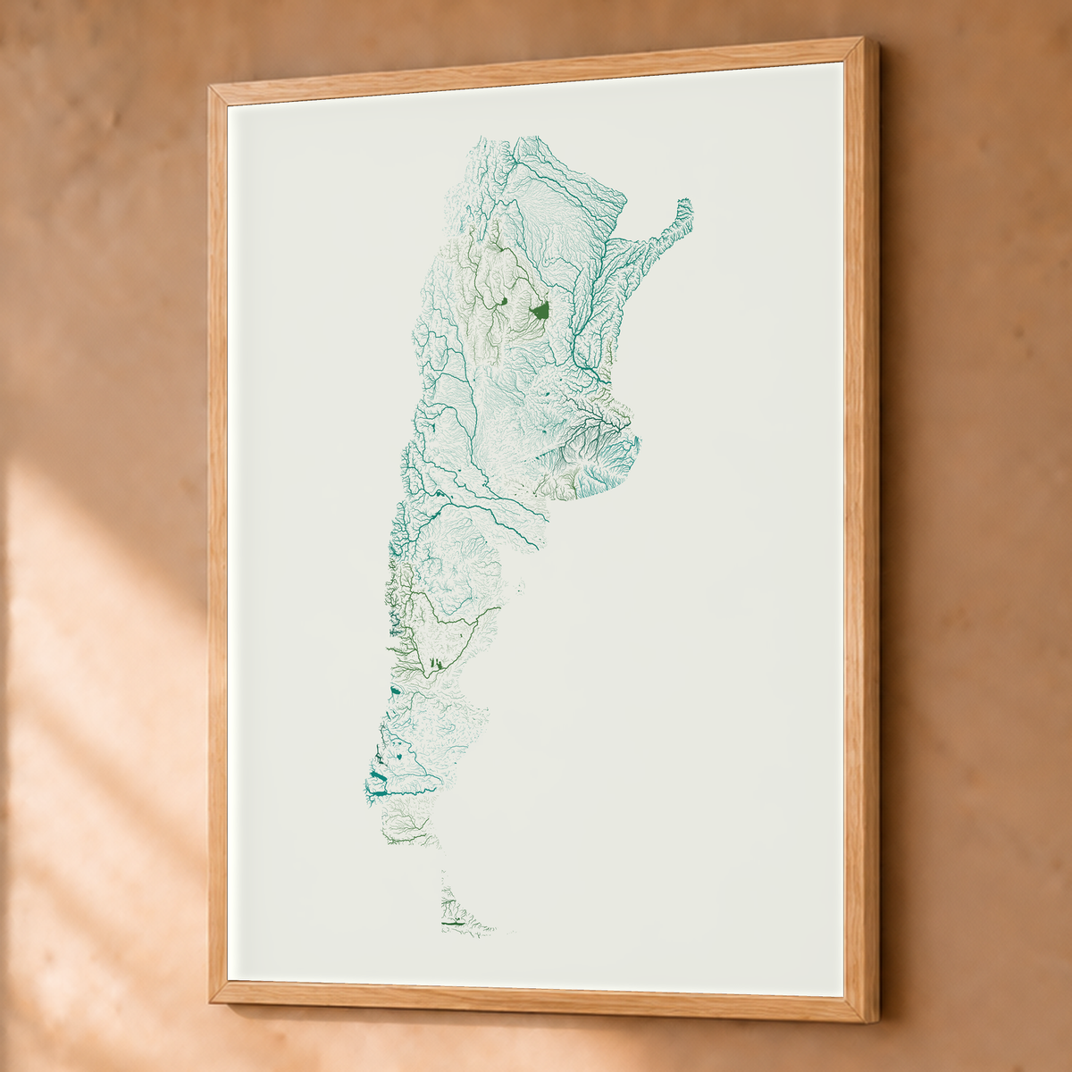 Beautiful Rivers — Argentina — Verde jade e porcelana, Fine art emoldurado · 60 × 80 cm, Natural · Sem margem