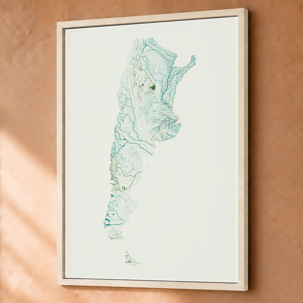 Beautiful Rivers — Argentina — Verde jade e porcelana, Fine art emoldurado · 60 × 80 cm, Branco · Sem margem