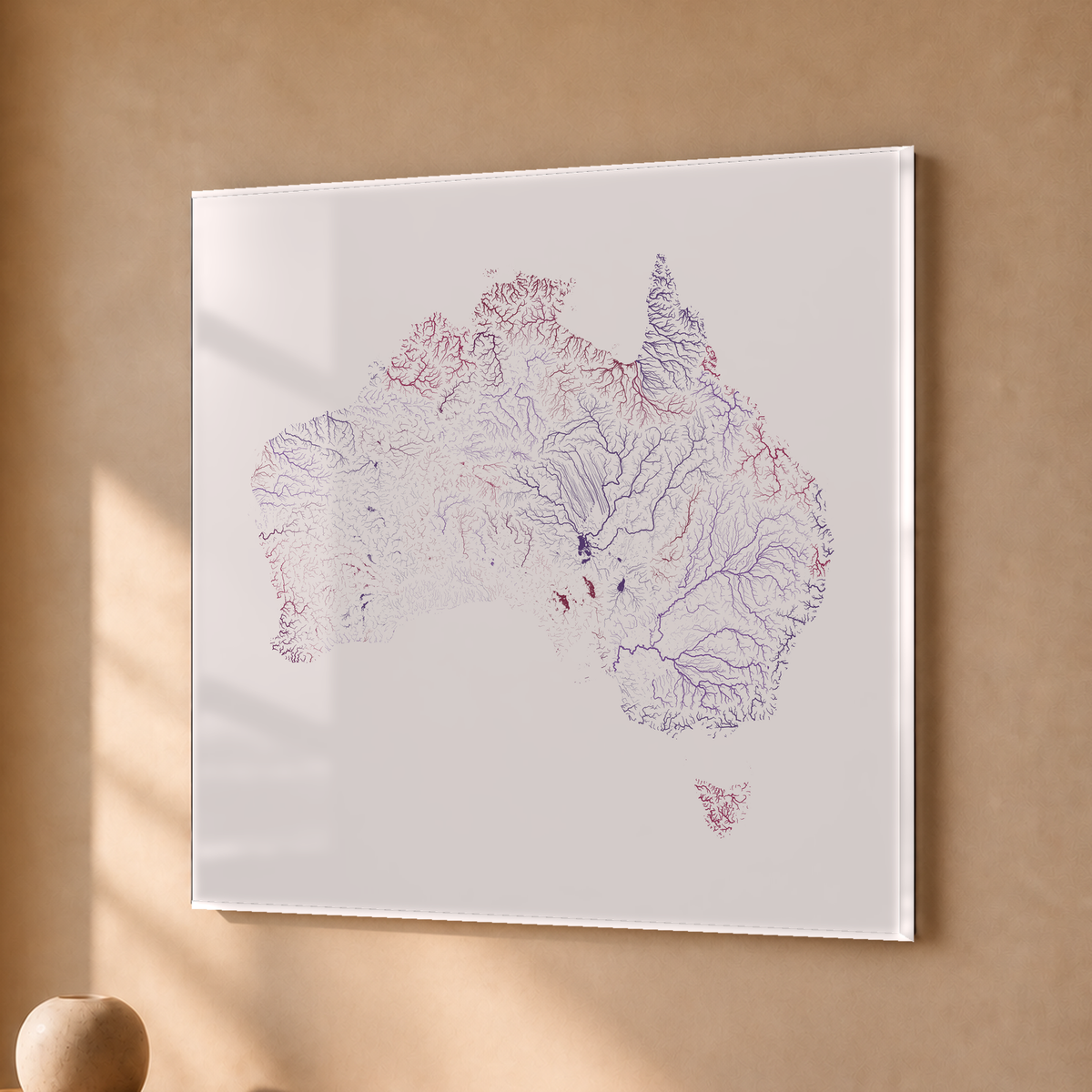 Beautiful Rivers — Austrália — Ameixa e rosé, Acrílico · 30 × 30 cm, Sem margem