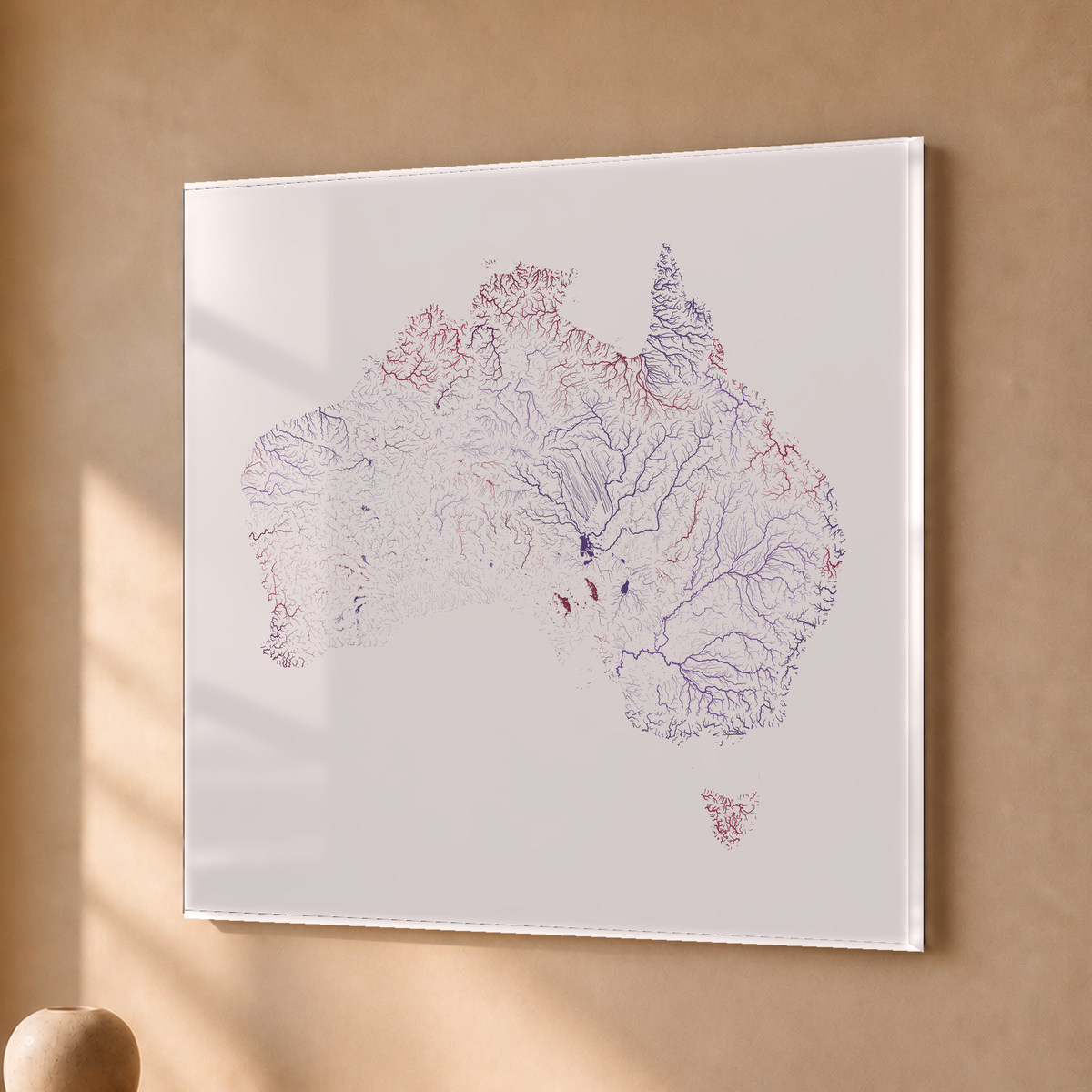 Beautiful Rivers — Austrália — Ameixa e rosé, Acrílico · 50 × 50 cm, Sem margem