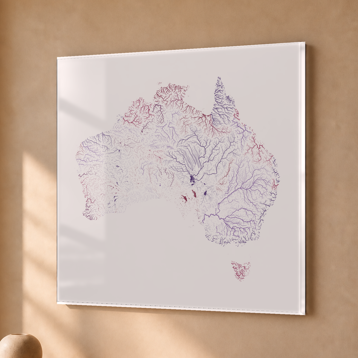 Beautiful Rivers — Austrália — Ameixa e rosé, Acrílico · 76 × 76 cm, Sem margem