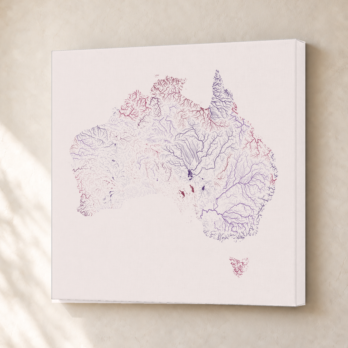 Beautiful Rivers — Austrália — Ameixa e rosé, Canvas · 30 × 30 cm, Sem margem