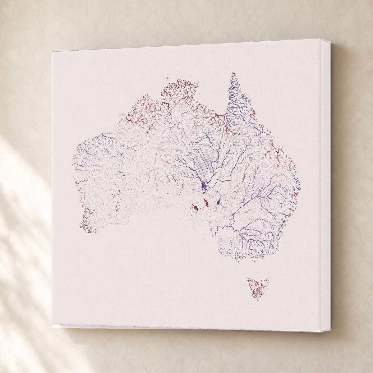 Beautiful Rivers — Austrália — Ameixa e rosé, Canvas · 50 × 50 cm, Sem margem