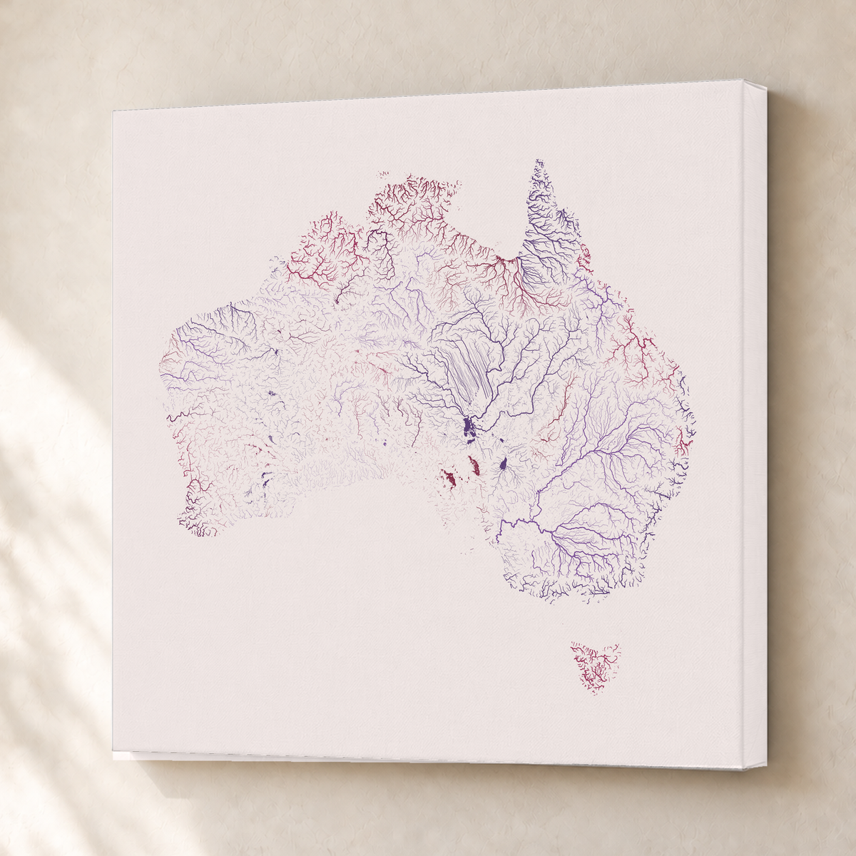 Beautiful Rivers — Austrália — Ameixa e rosé, Canvas · 76 × 76 cm, Sem margem