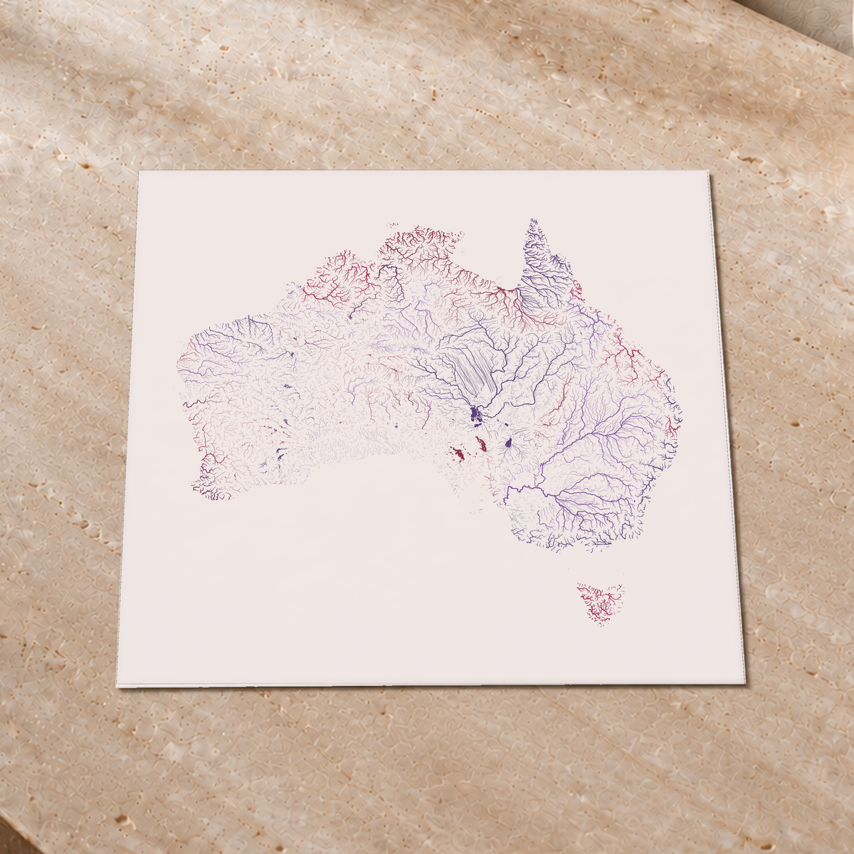 Beautiful Rivers — Austrália — Ameixa e rosé, Impressão fine art · 50 × 50 cm, Sem margem