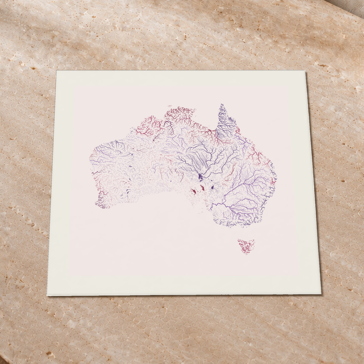 Beautiful Rivers — Austrália — Ameixa e rosé, Impressão fine art · 76 × 76 cm, Margem branca