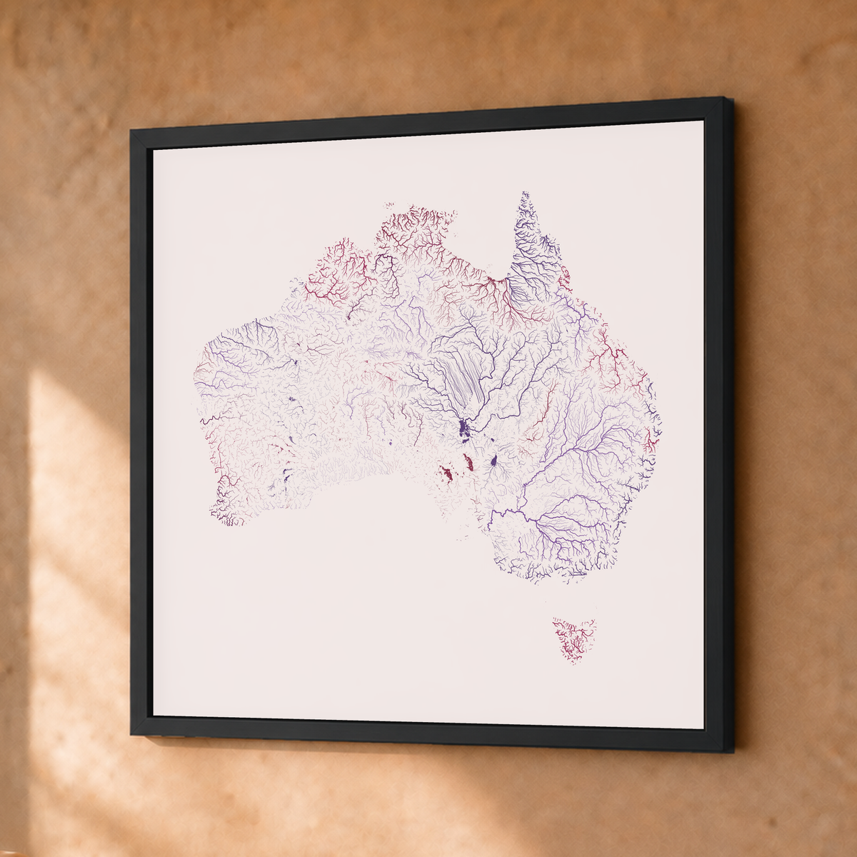 Beautiful Rivers — Austrália — Ameixa e rosé, Fine art emoldurado · 30 × 30 cm, Preto · Sem margem