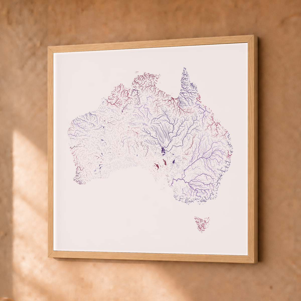 Beautiful Rivers — Austrália — Ameixa e rosé, Fine art emoldurado · 30 × 30 cm, Natural · Sem margem