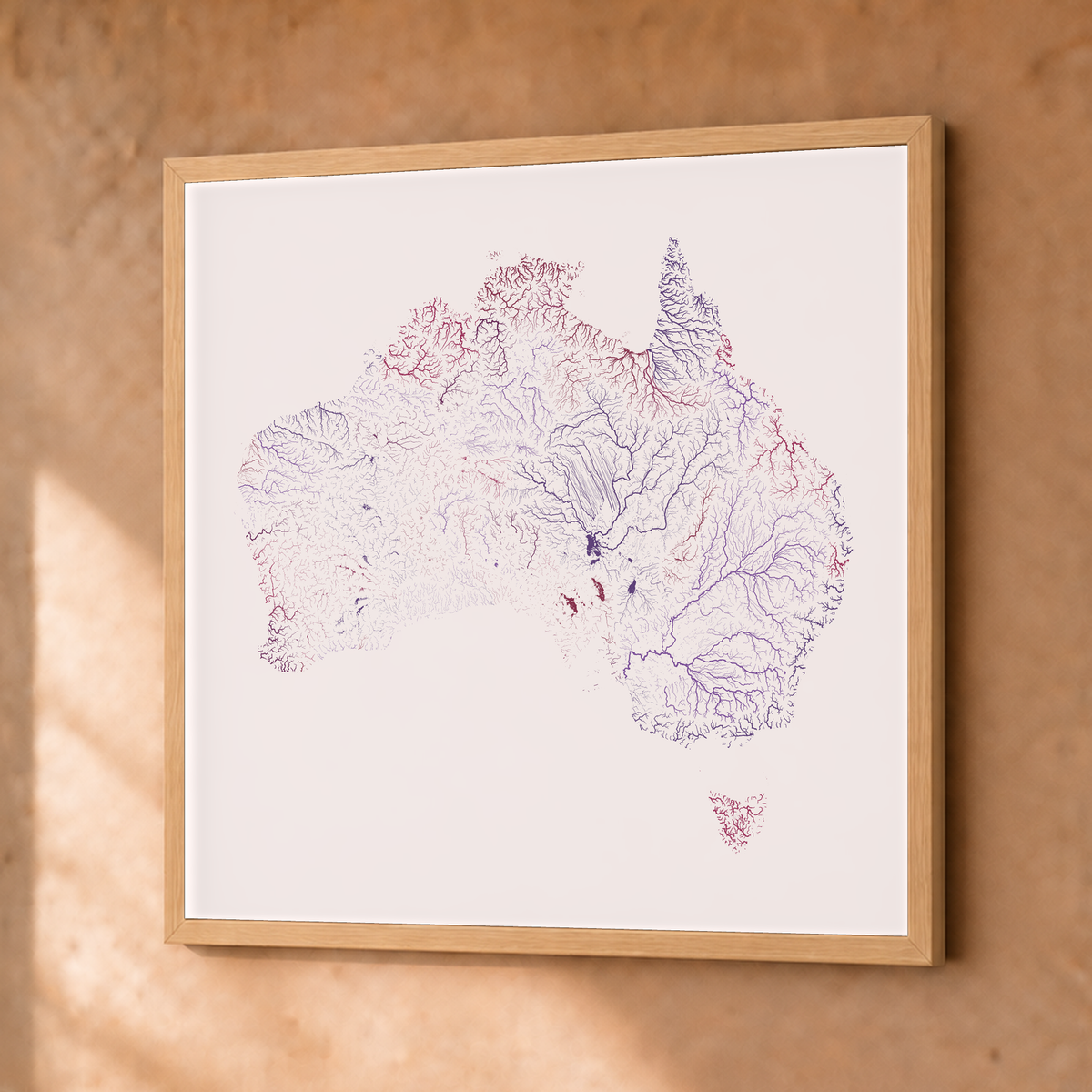 Beautiful Rivers — Austrália — Ameixa e rosé, Fine art emoldurado · 50 × 50 cm, Natural · Sem margem