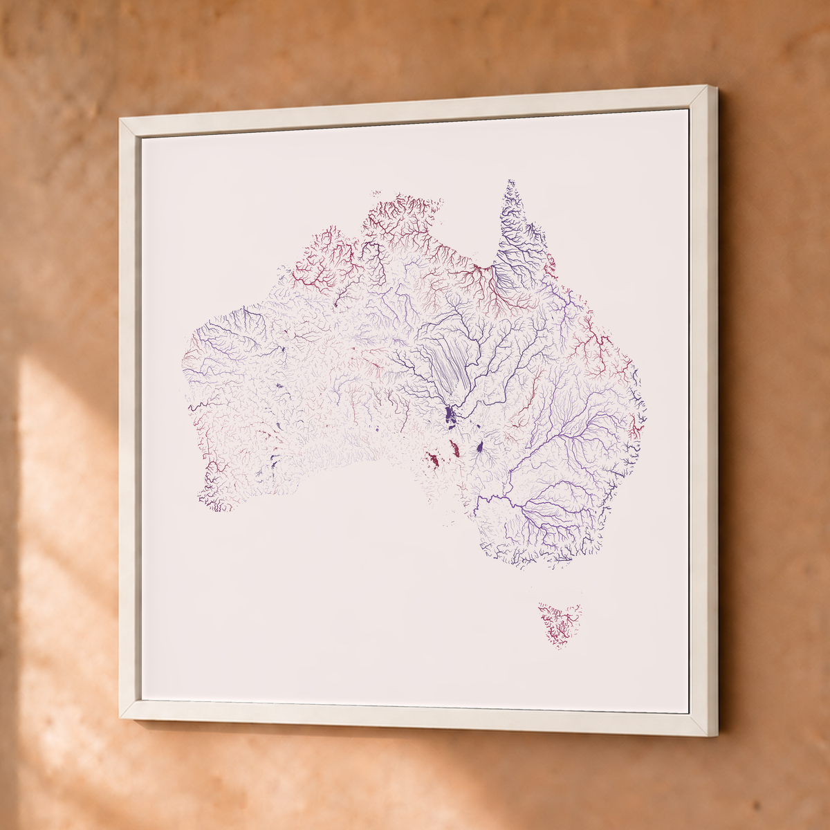 Beautiful Rivers — Austrália — Ameixa e rosé, Fine art emoldurado · 50 × 50 cm, Branco · Sem margem