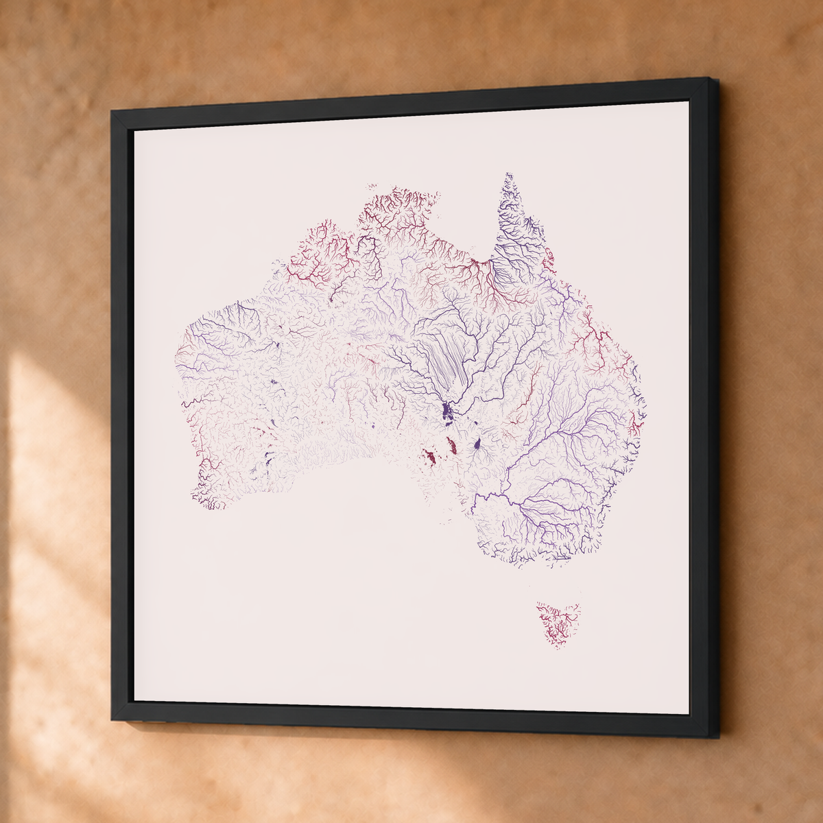 Beautiful Rivers — Austrália — Ameixa e rosé, Fine art emoldurado · 76 × 76 cm, Preto · Sem margem