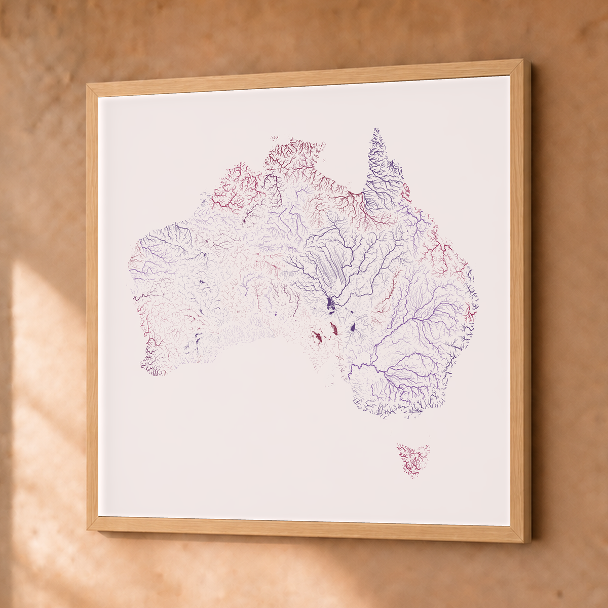 Beautiful Rivers — Austrália — Ameixa e rosé, Fine art emoldurado · 76 × 76 cm, Natural · Sem margem