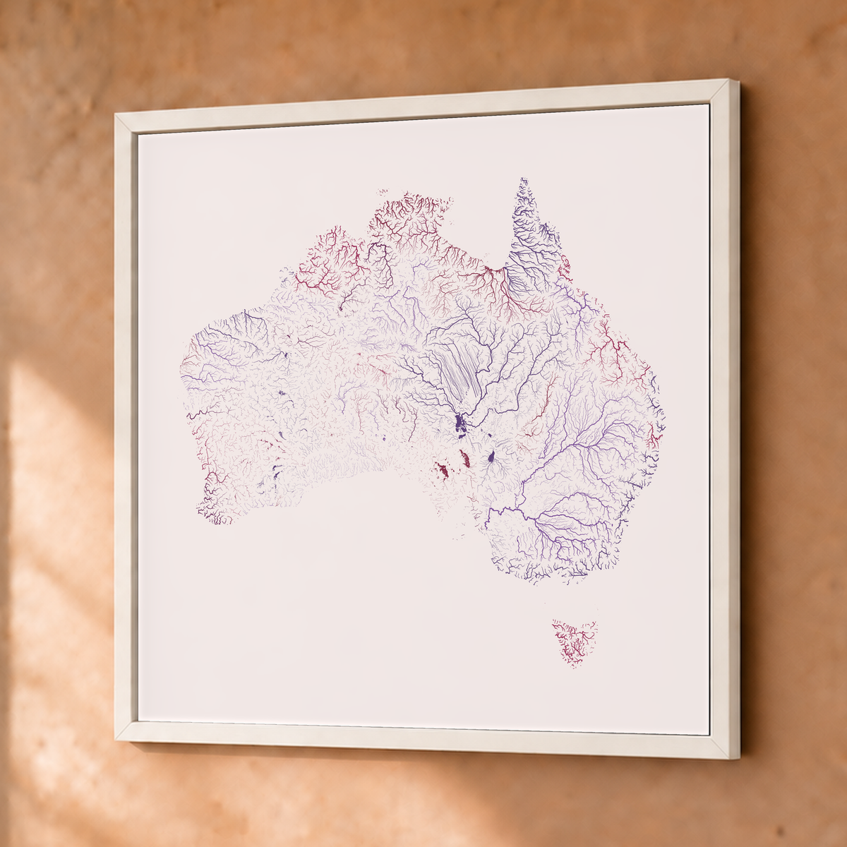 Beautiful Rivers — Austrália — Ameixa e rosé, Fine art emoldurado · 76 × 76 cm, Branco · Sem margem