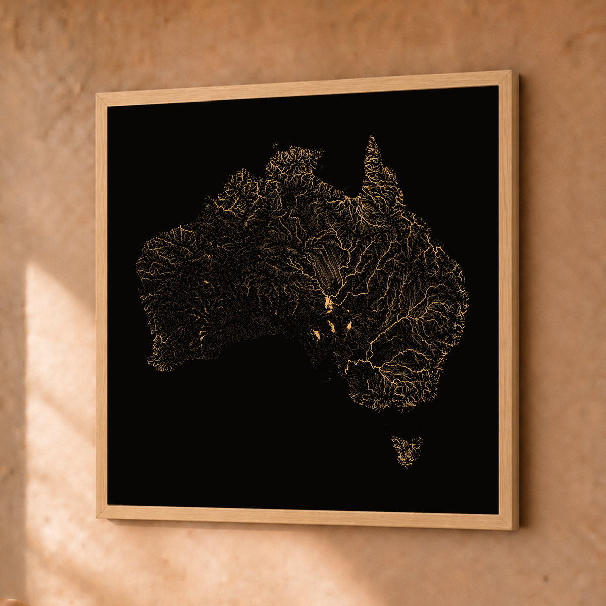 Beautiful Rivers — Austrália — Cobre, Fine art emoldurado · 30 × 30 cm, Natural · Sem margem