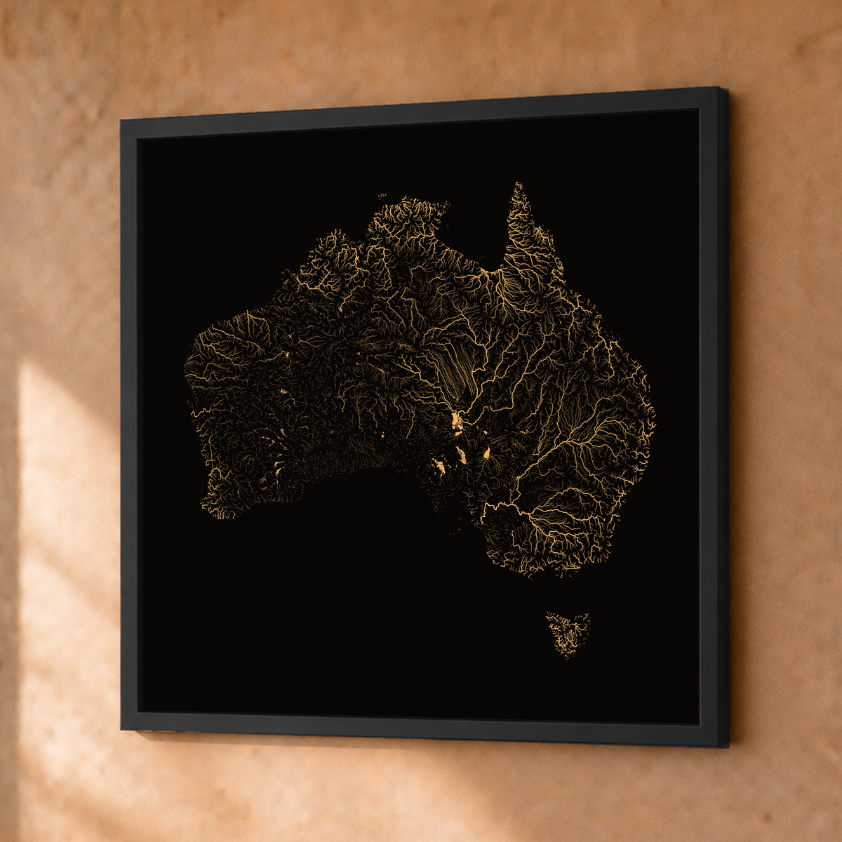 Beautiful Rivers — Austrália — Cobre, Fine art emoldurado · 50 × 50 cm, Preto · Sem margem