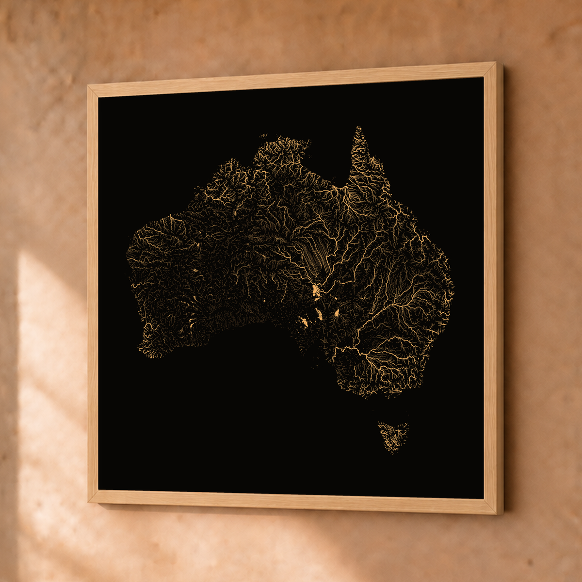 Beautiful Rivers — Austrália — Cobre, Fine art emoldurado · 50 × 50 cm, Natural · Sem margem