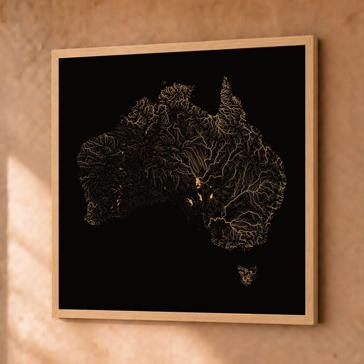 Beautiful Rivers — Austrália — Cobre, Fine art emoldurado · 76 × 76 cm, Natural · Sem margem