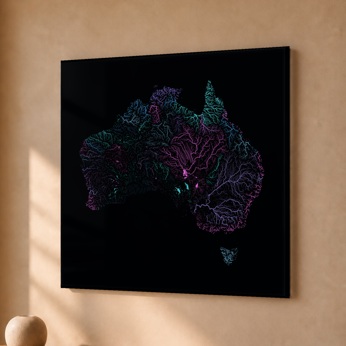 Beautiful Rivers — Austrália — Neon hidrográfico, Acrílico · 30 × 30 cm, Sem margem