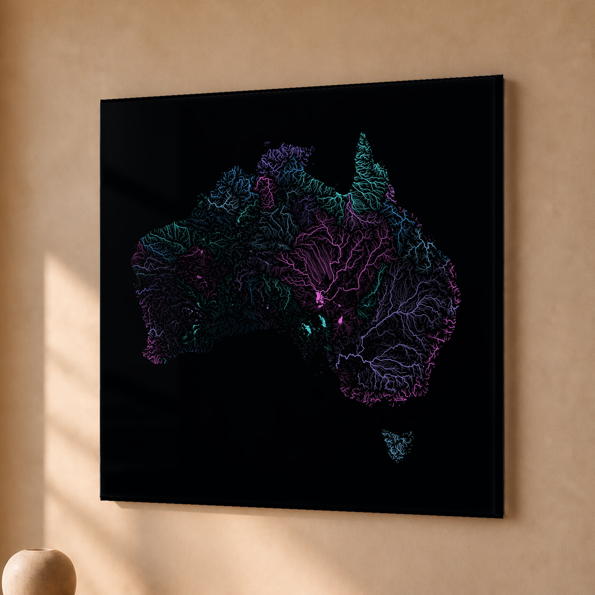 Beautiful Rivers — Austrália — Neon hidrográfico, Acrílico · 50 × 50 cm, Sem margem