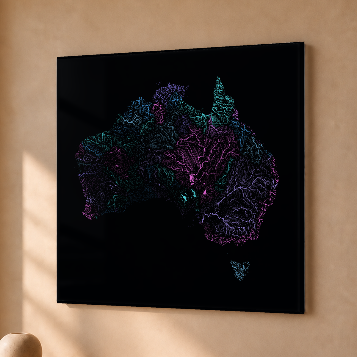 Beautiful Rivers — Austrália — Neon hidrográfico, Acrílico · 76 × 76 cm, Sem margem