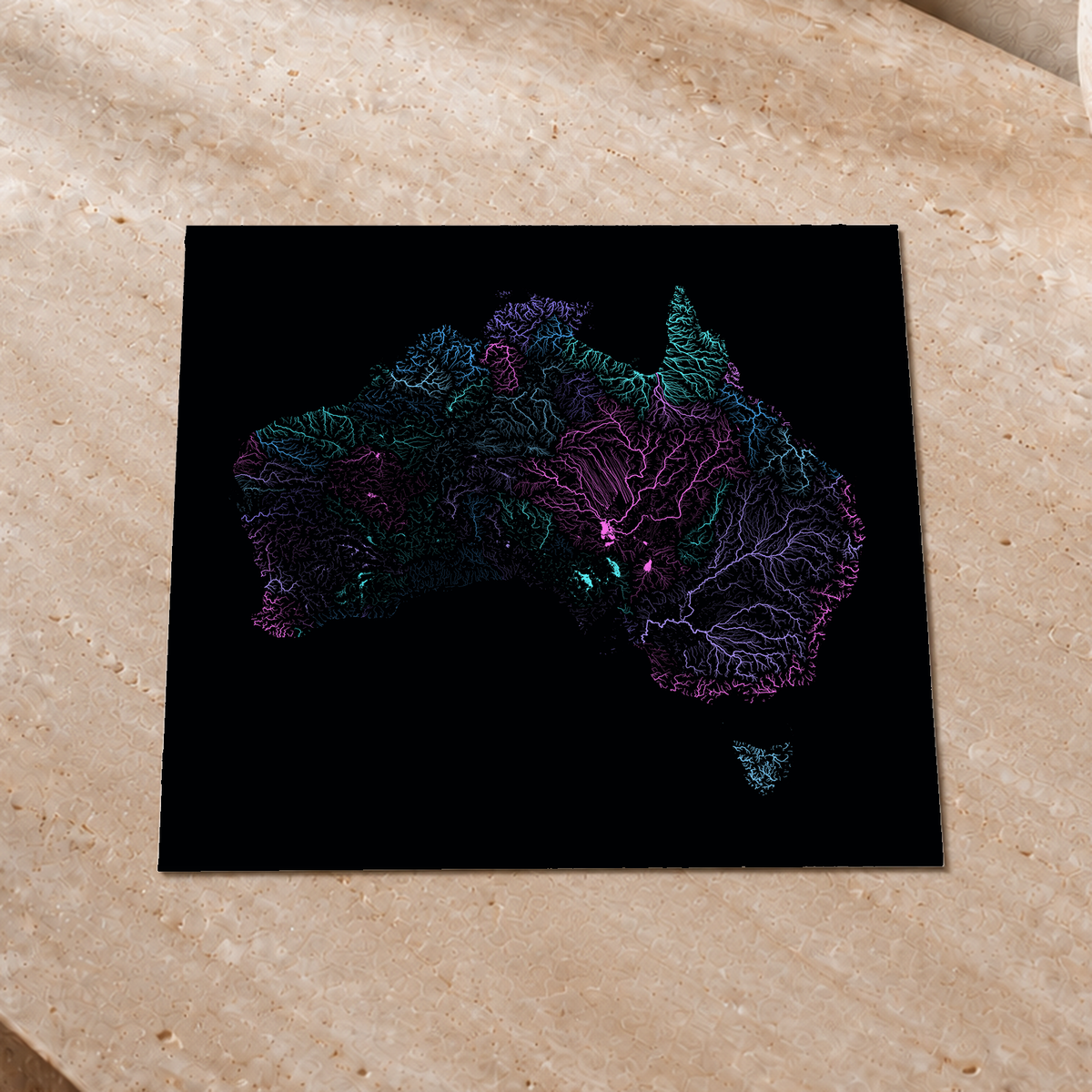 Beautiful Rivers — Austrália — Neon hidrográfico, Impressão fine art · 30 × 30 cm, Sem margem
