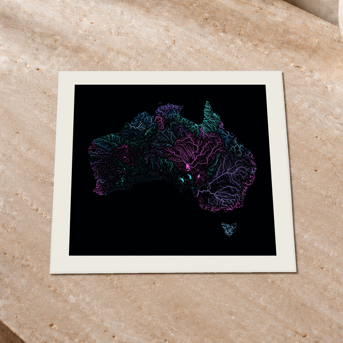 Beautiful Rivers — Austrália — Neon hidrográfico, Impressão fine art · 30 × 30 cm, Margem branca